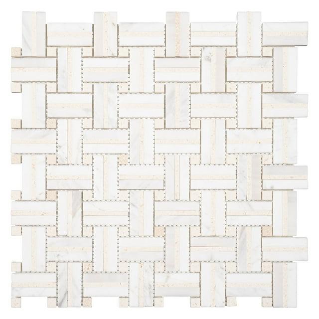 Fabrique 1-in. x 2-in. Basketweave Marble Look Polished Natural Stone Wall & Floor Mosaic Tile
