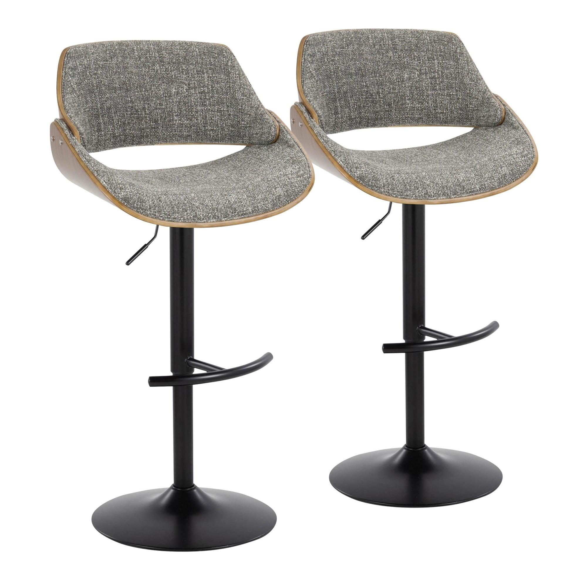 Set of 2 Walnut and Dark Gray Adjustable Swivel Barstools