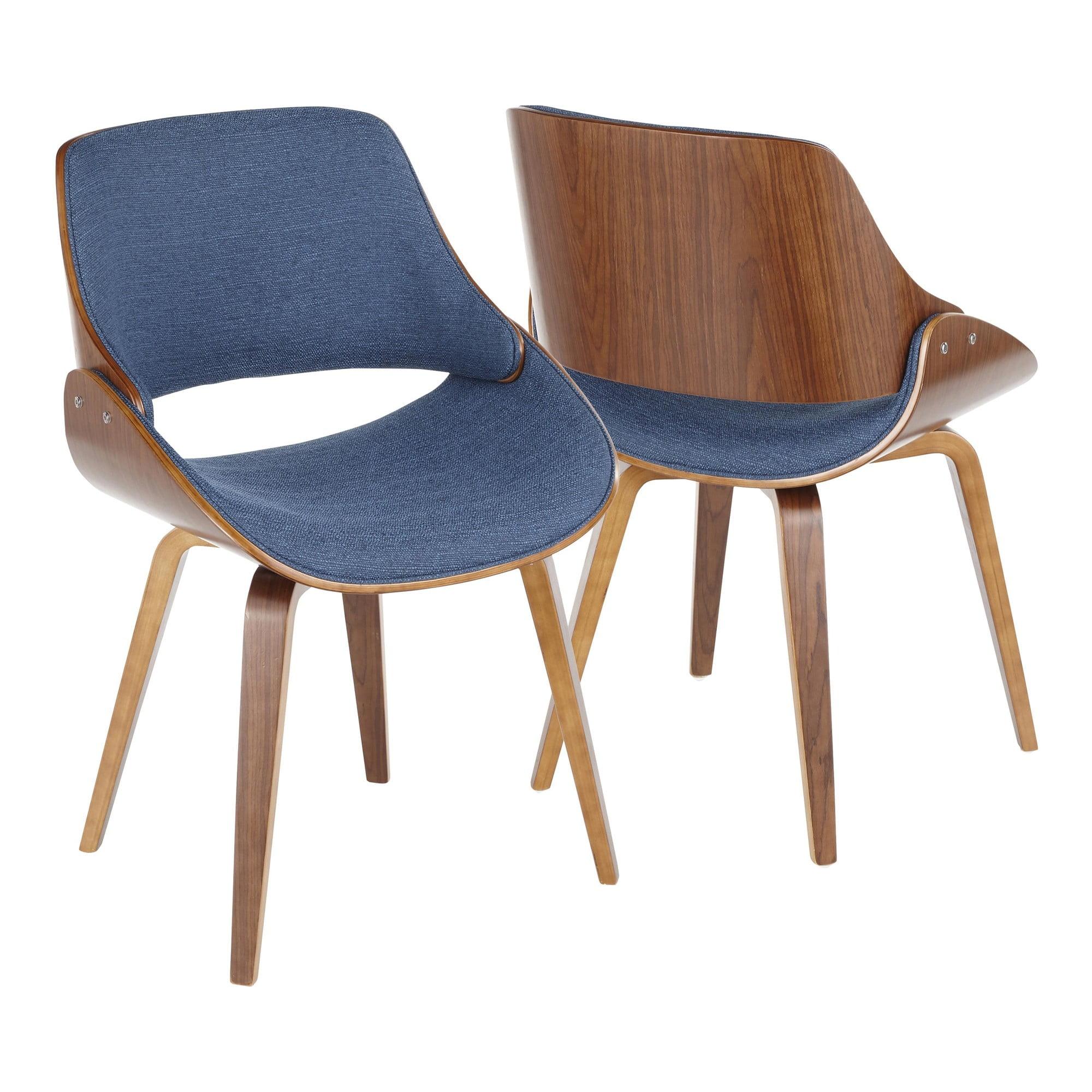 Mid-Century Modern Blue Upholstered Wood Side Chair