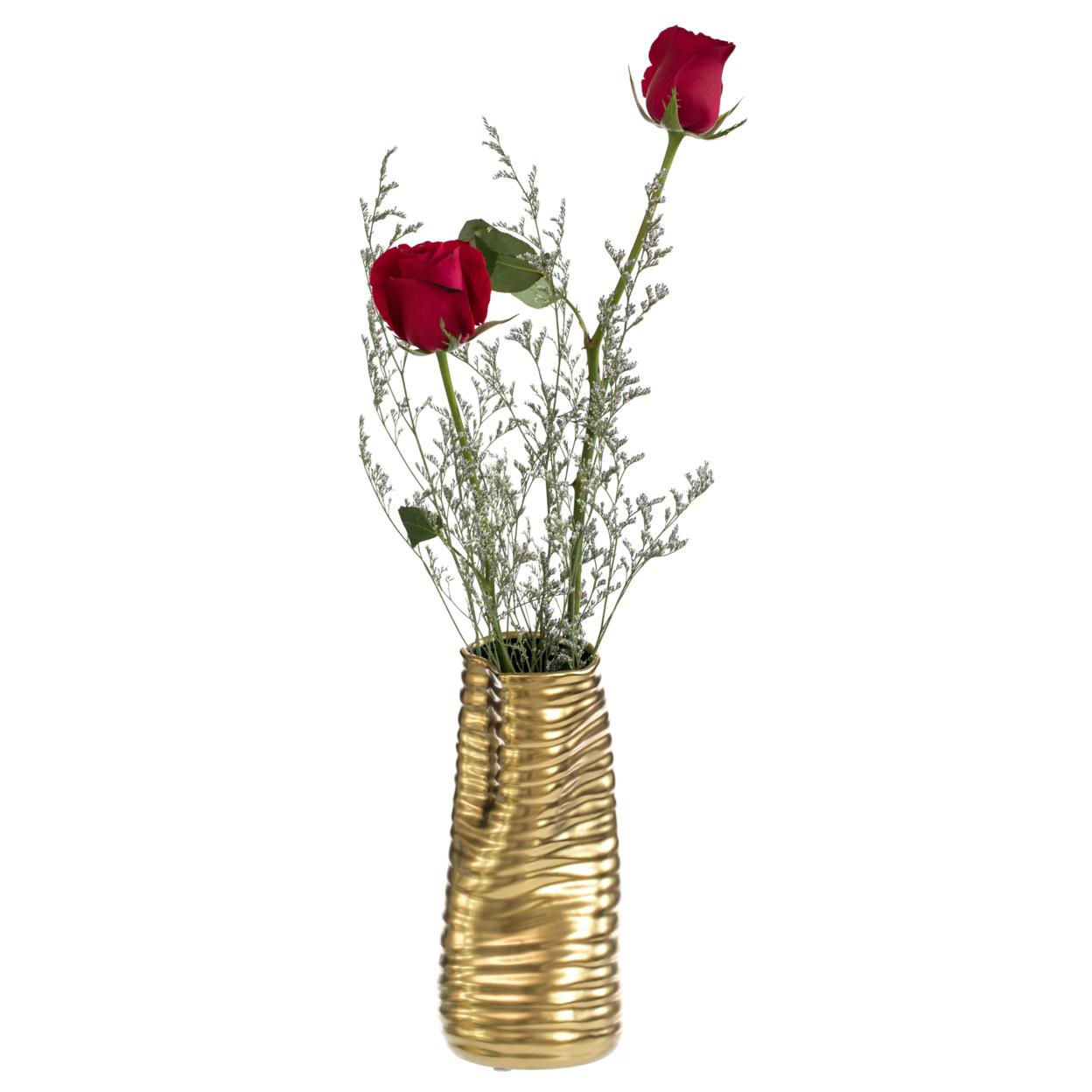 Mercer41 Baftjar 9-Inch Tall Ceramic Bent Melted Modern Style Sculpture Table Centerpiece Flower Vase, a Unique and Decorative Vase in an Elegant Gold Finish, Perfect for Adding Sophistication to Home or Office Décor