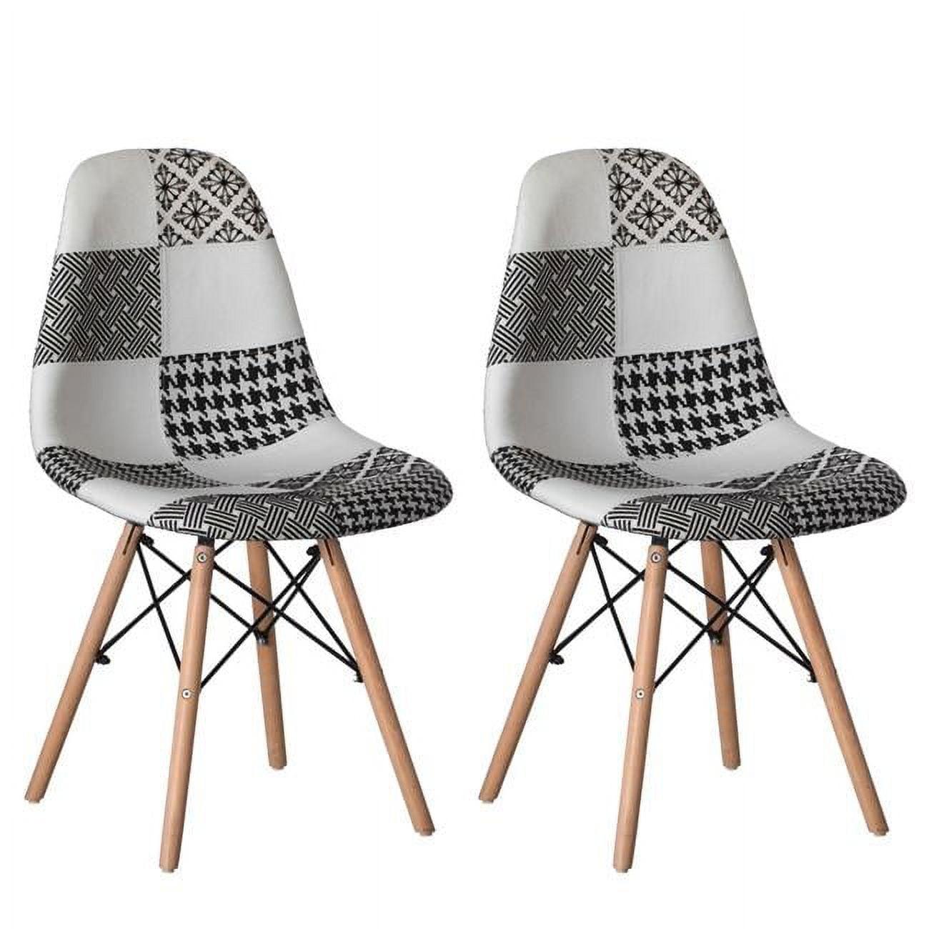 Fabulaxe Modern Fabric Patchwork Chair with Wooden Legs for Kitchen, Dining Room, Entryway, Living Room with Black & White Patterns