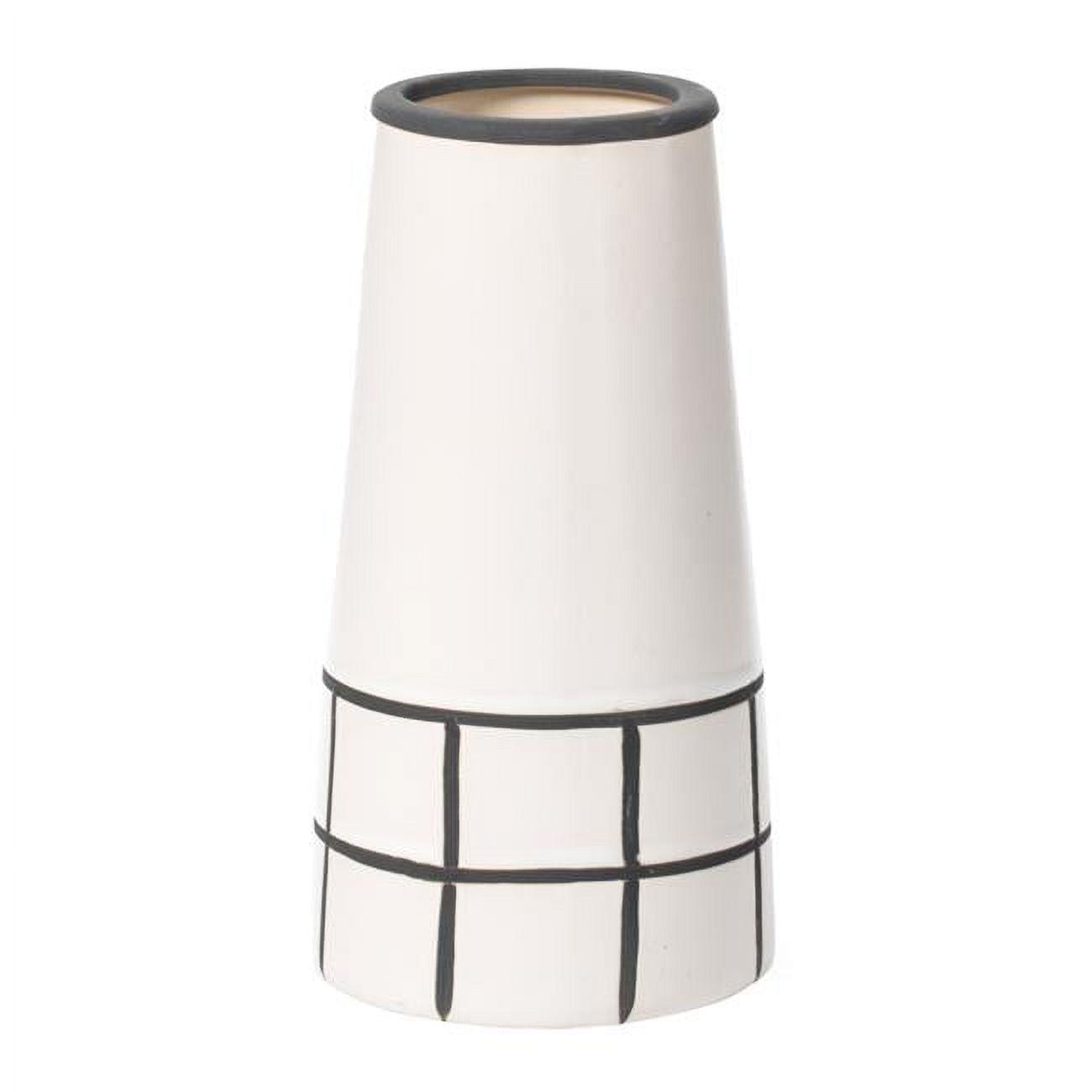 Medium Black and White Ceramic Grid Pattern Tapered Vase