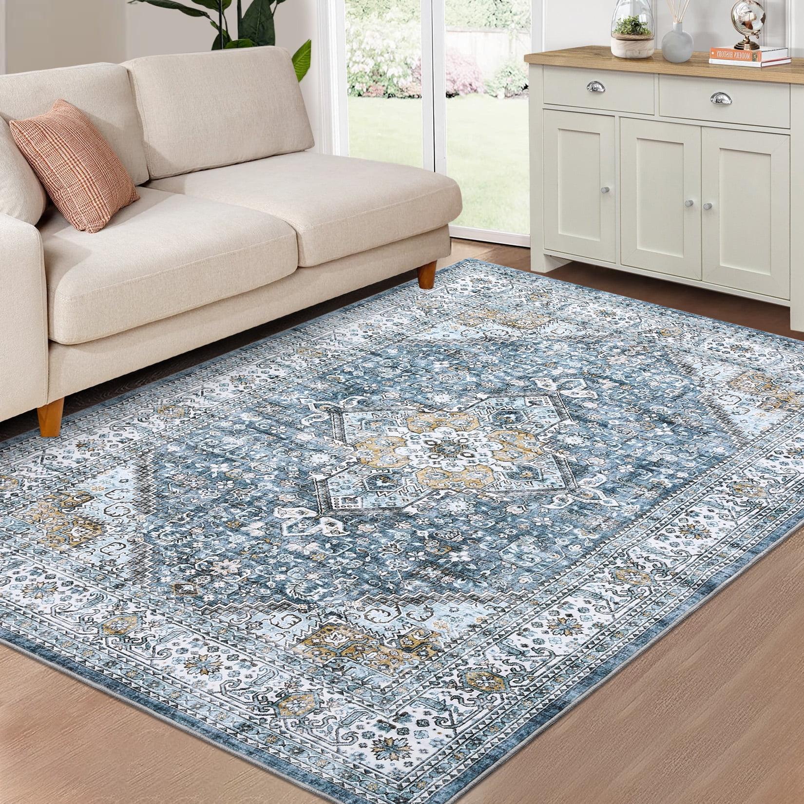FairOnly Vintage Medallion Rug 9' x 12' Large Rug Stain Resistant Washable Rug for Living Room Bedroom, Blue