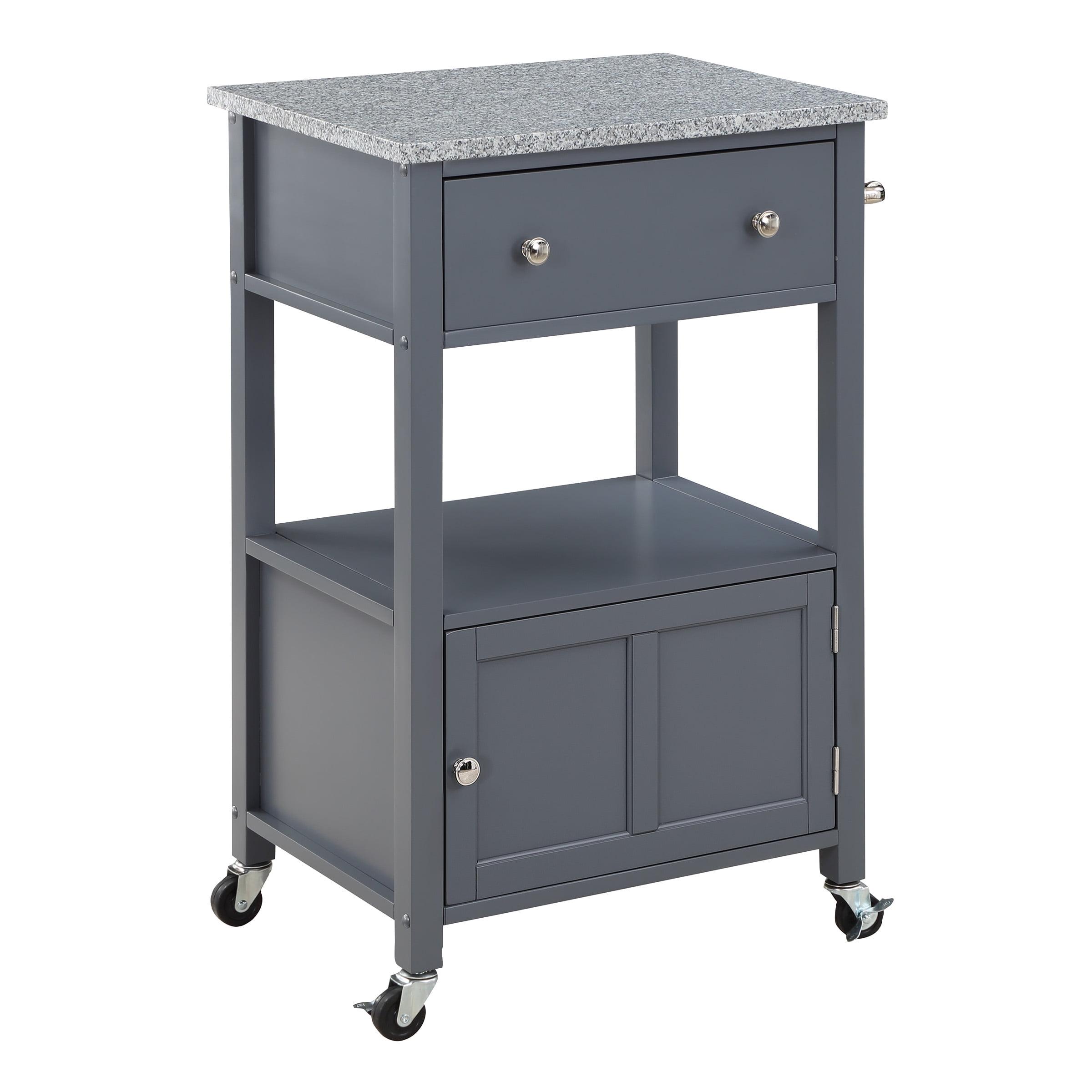 Fairfax Engineered Wood Kitchen Cart with Granite Top and Gray Base