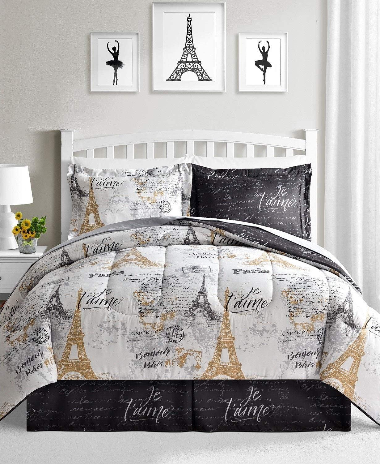 Fairfield Square Collection Paris Gold 8 Piece California King Size Reversible Comforter Set White/Black