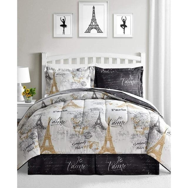 Fairfield Square Collection Paris Gold 8 Piece California King Size Reversible Comforter Set White/Black