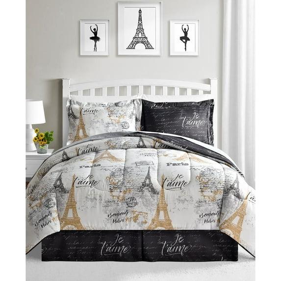 Fairfield Square Collection Paris Gold 8-Piece Reversible Bedroom Queen Comforter Set