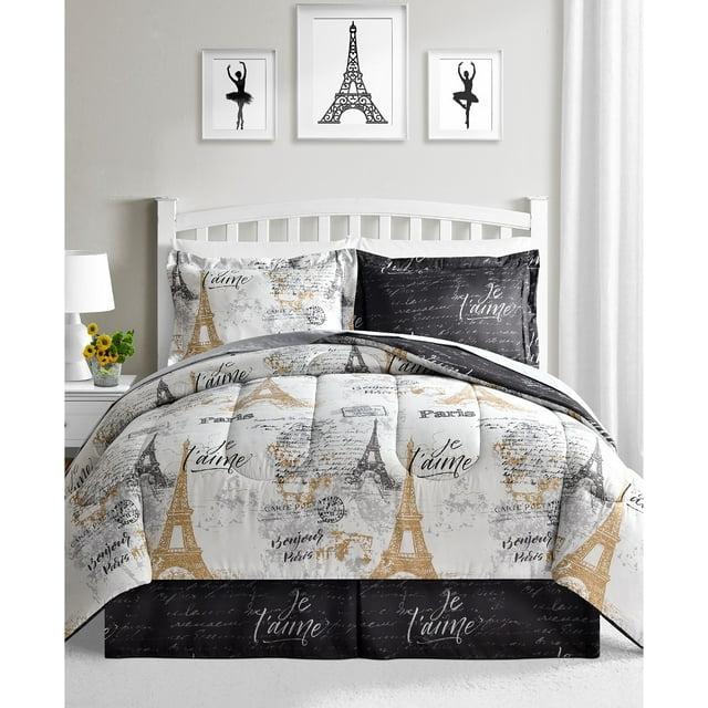 Fairfield Square Collection Paris Gold 8-Piece Reversible Bedroom Queen Comforter Set
