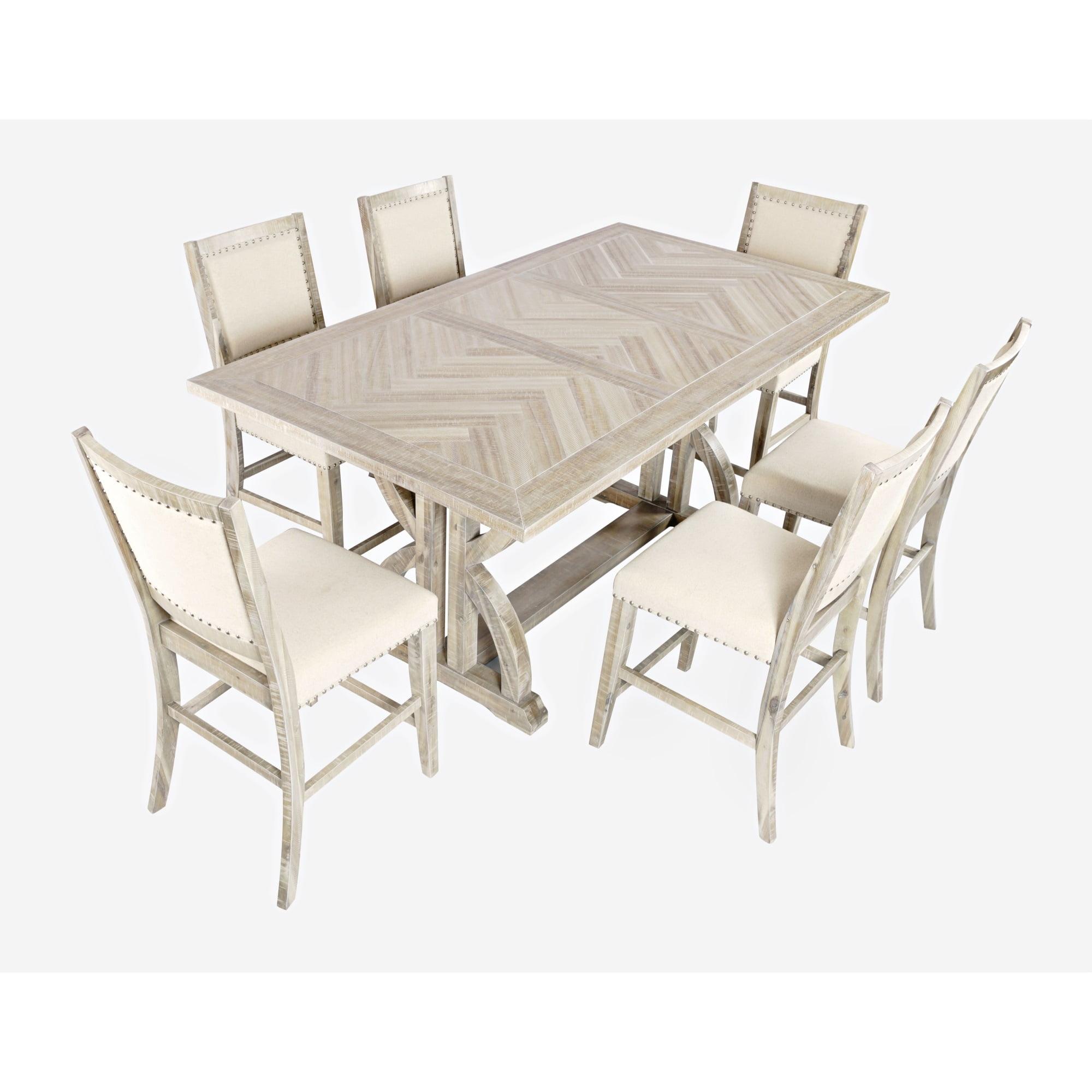 Fairview Mid-Century Cream Upholstered Counter Height Dining Set with 6 Chairs