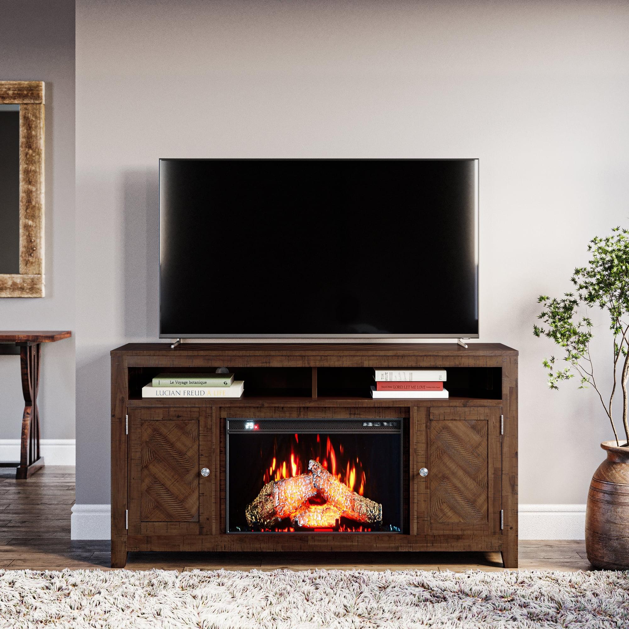 Fairview Modern Transitional 60" Chevron Fireplace Storage Console TV Stand with Electric Fireplace