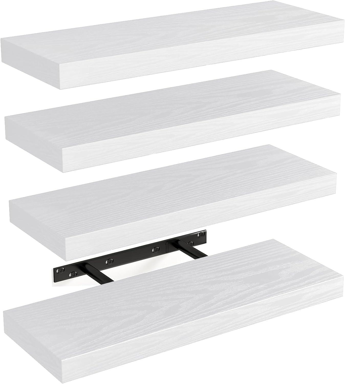Fairy 15.8in Floating Shelves, Wall Shelves Set of 4, Shelves for Wall Decor, with Invisible Brackets, 15.8x1.2x5.5inches, White