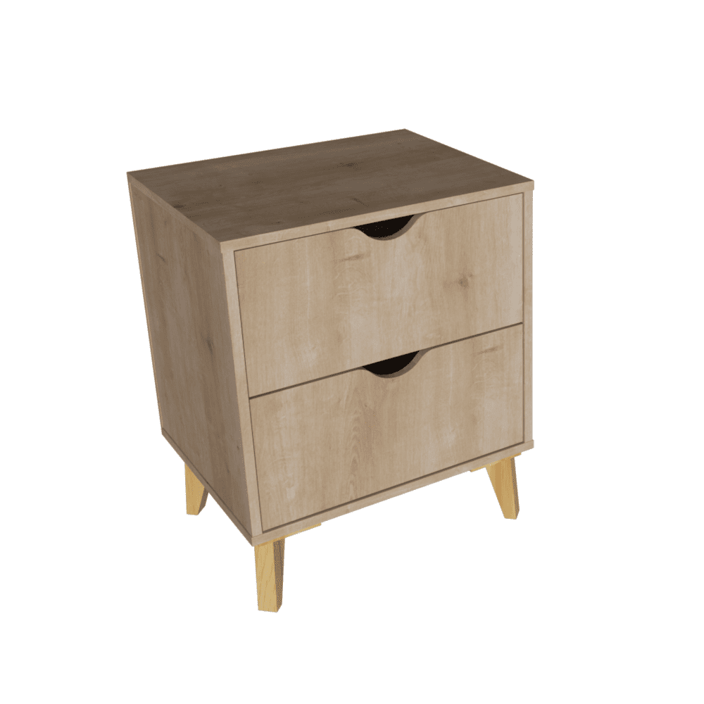 Natural Wood 2-Drawer Modern Nightstand