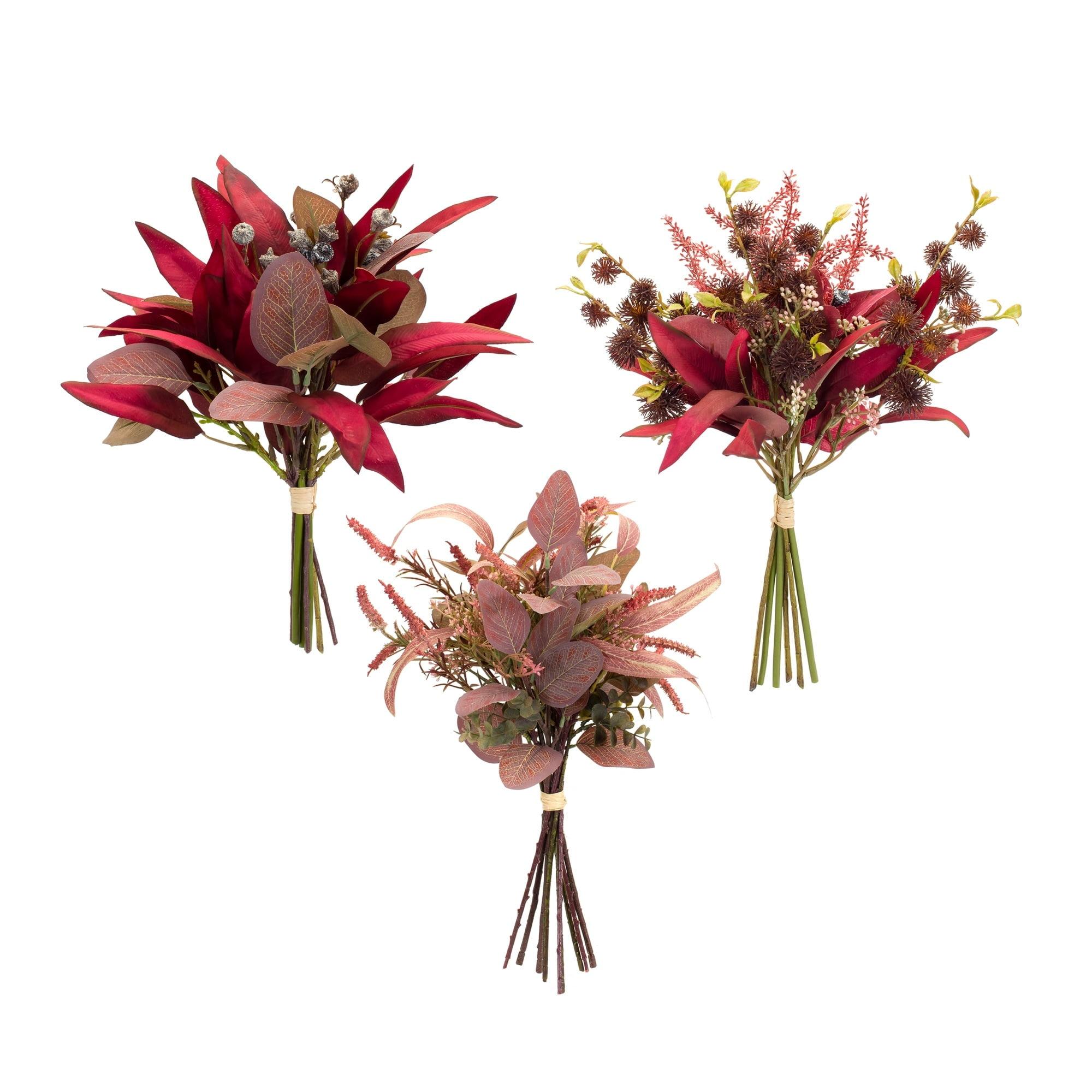 Fall Burgandy Foliage and Thistle Bundle Bouquet (Set of 6)