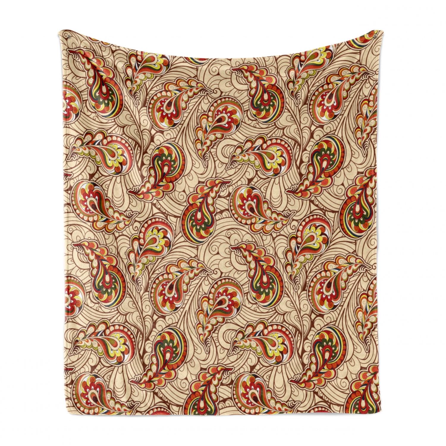 Ambesonne Paisley Fleece Throw Blanket Leaves Red Beige