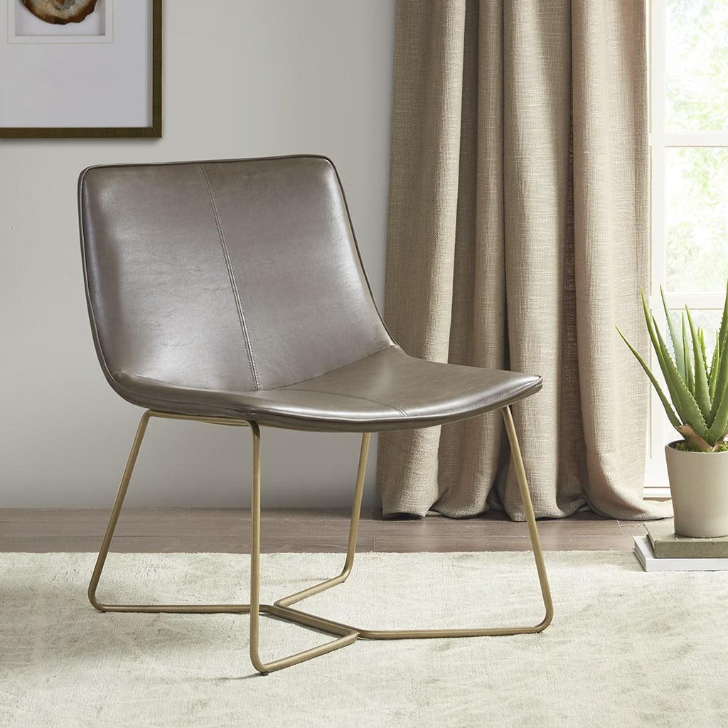 Calan Modern Brown Faux Leather Accent Chair with Gold Metal Base