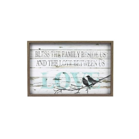 23.5" x 15.5" Family Love MDF Wall Sign Panel White - Prinz: Modern Home Decor, Horizontal Quote Adage Art