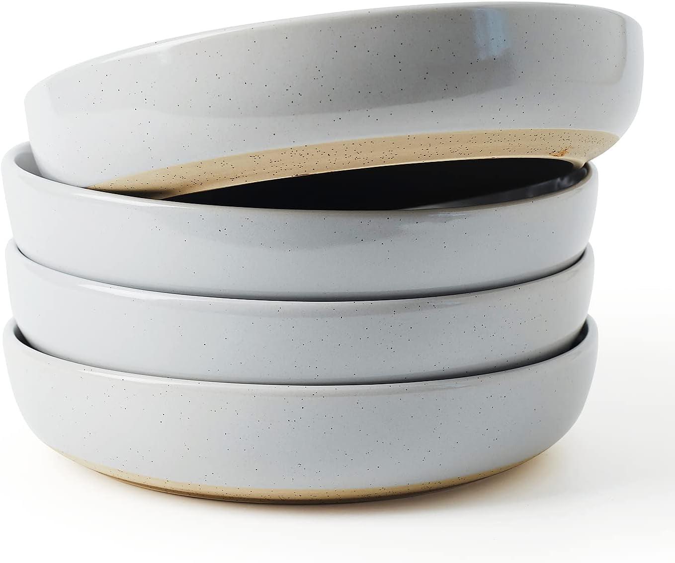 Famiware Milkyway 4-Piece Stoneware 33 oz Pasta Bowl Set, Light Gray