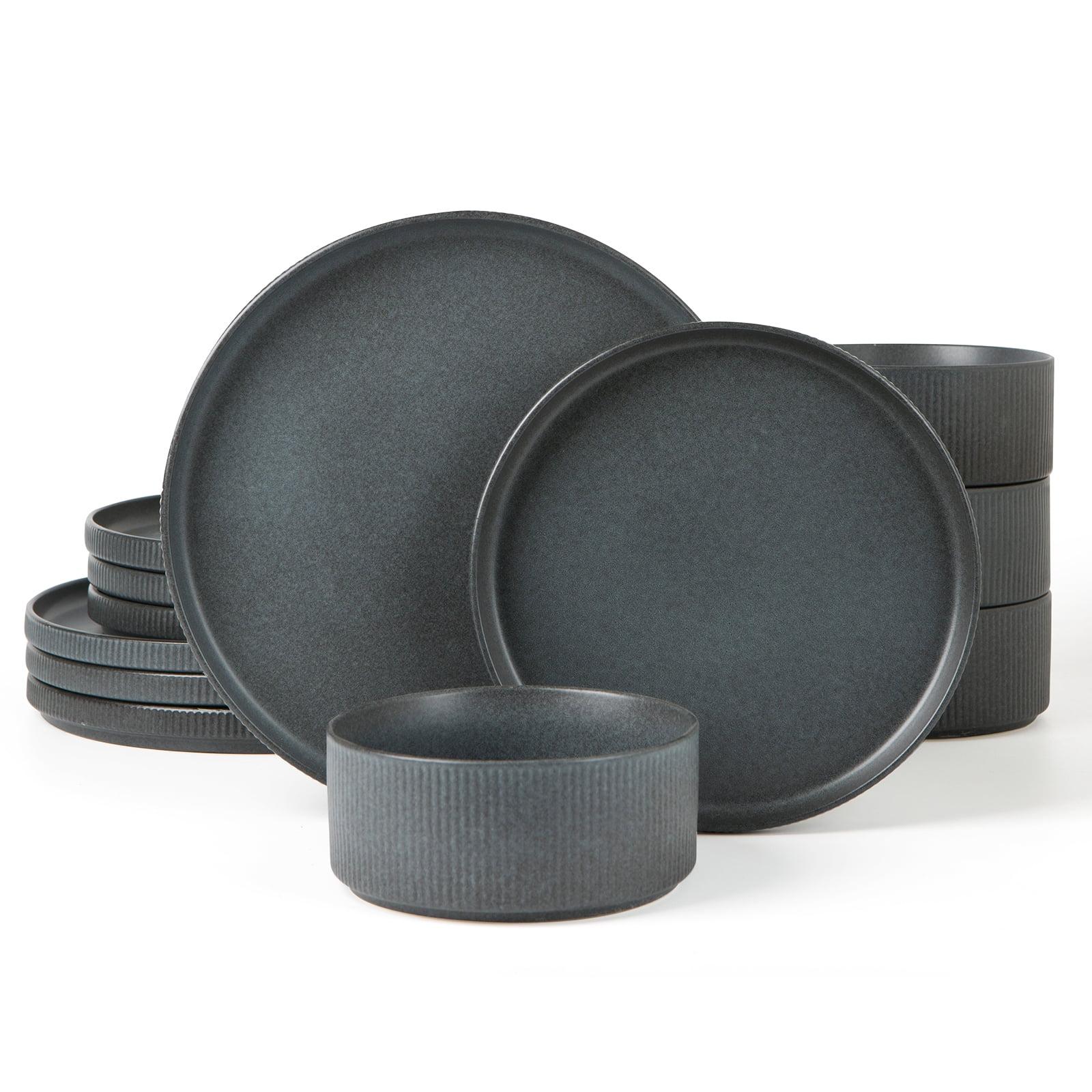 Matte Dark Charcoal Ceramic Dinnerware Set, Service for 4