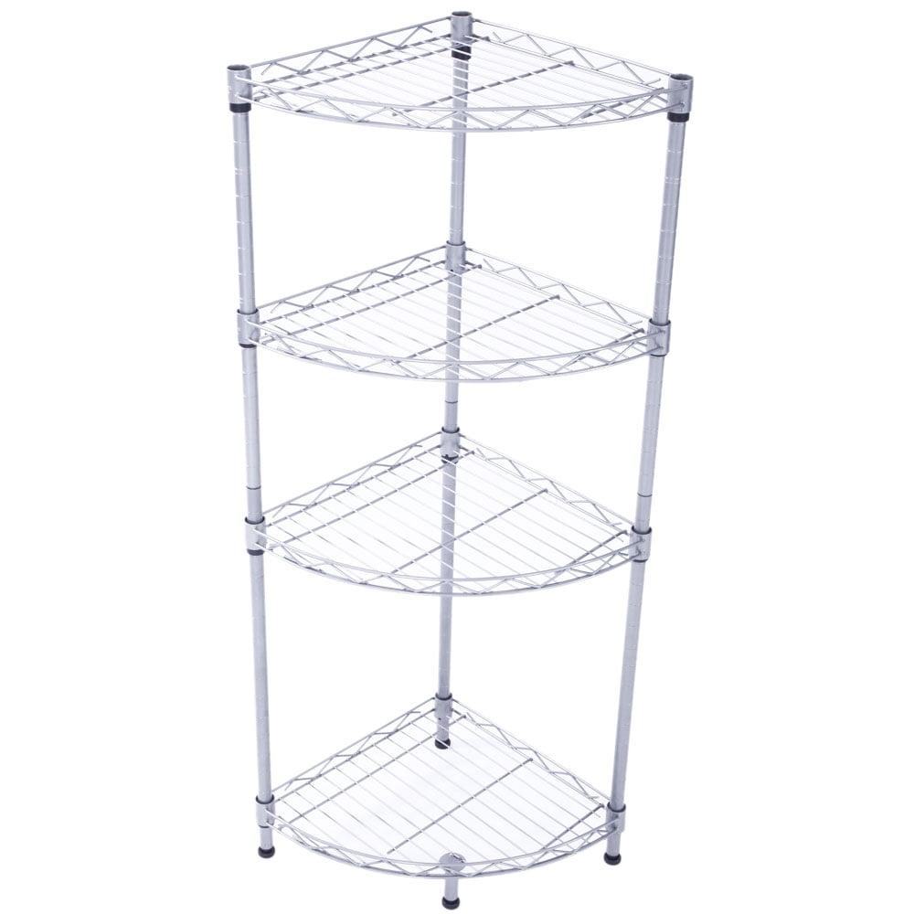 Adjustable Silver Gray 4-Tier Metal Corner Shelf