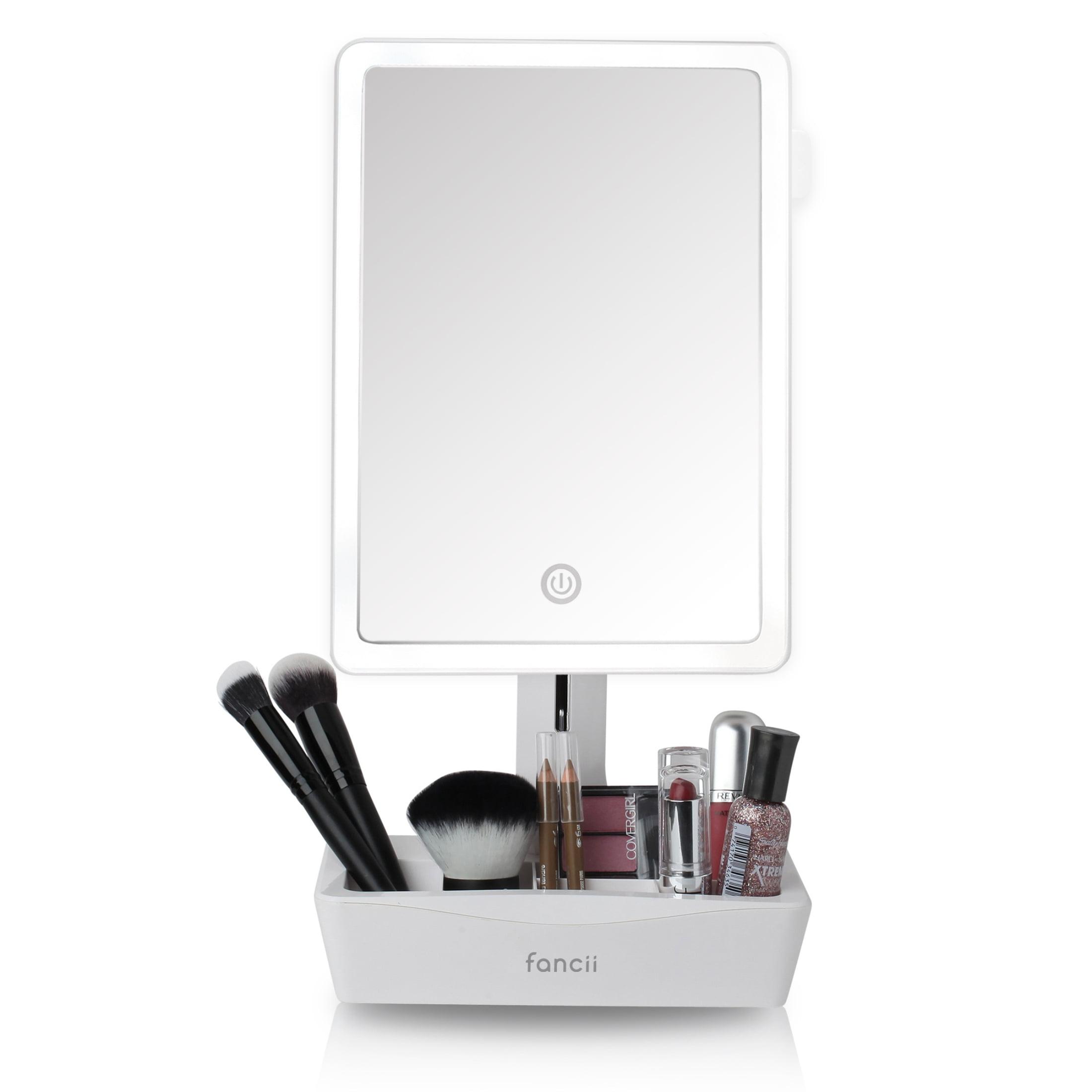 White LED Lighted Vanity Mirror with 10X Magnification and Organizer