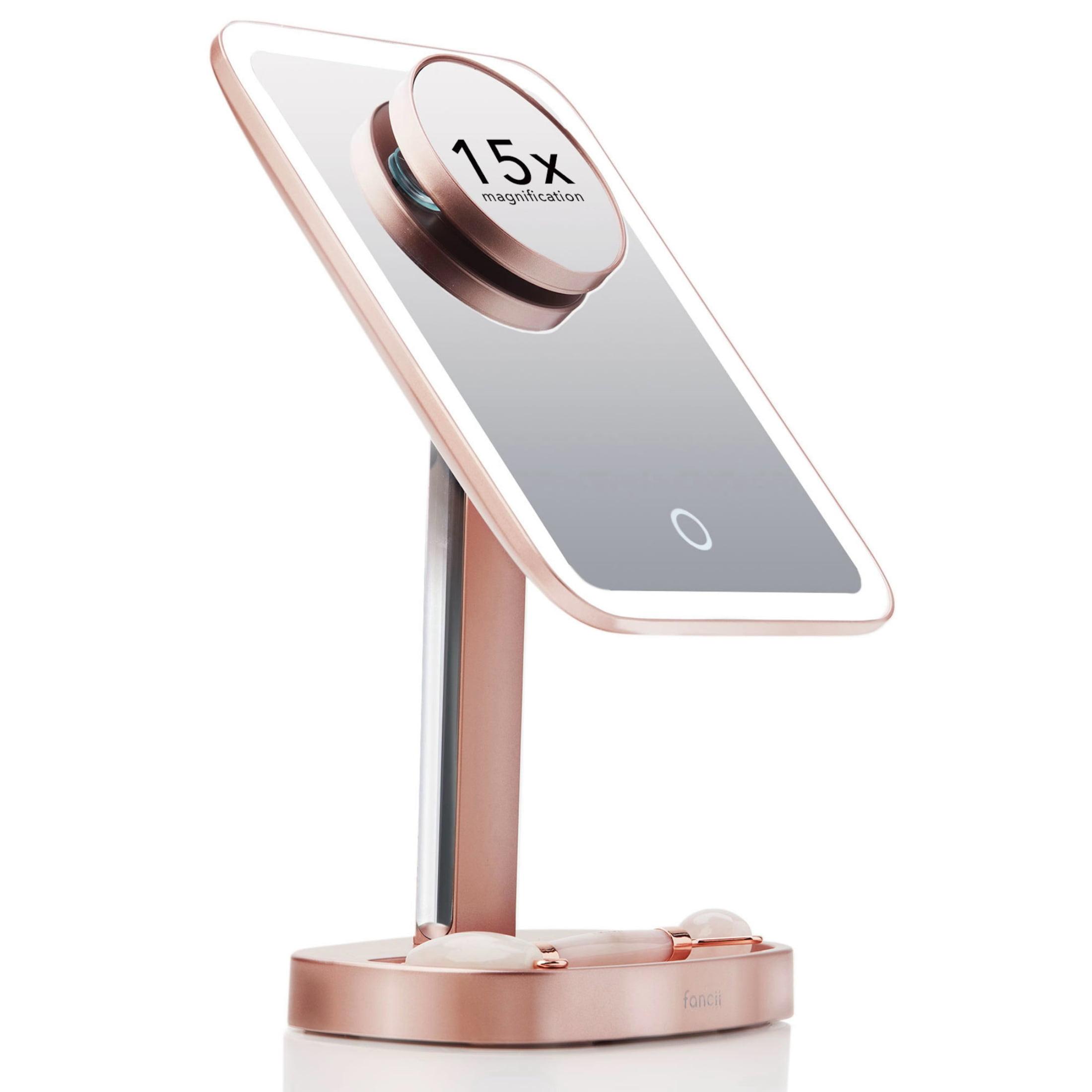 Aura Rose Gold Beveled LED Lighted Makeup Mirror with 15x Magnification