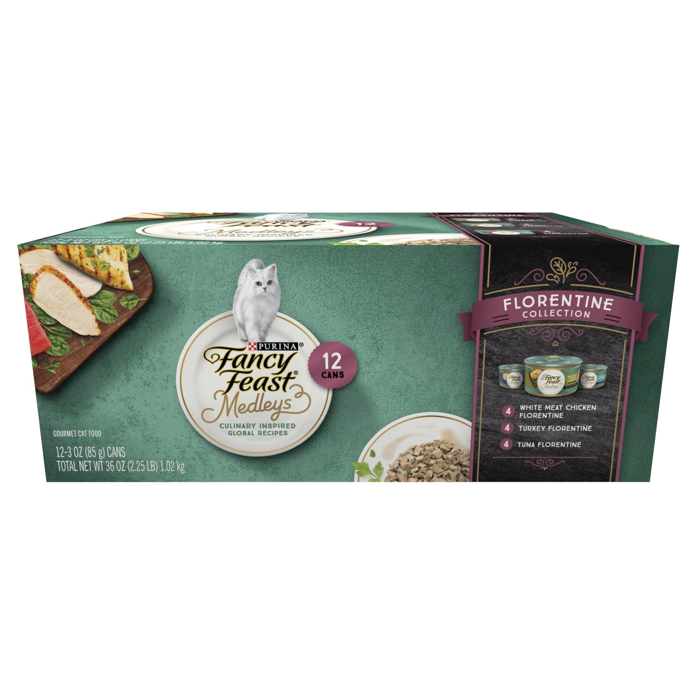 Purina Fancy Feast Medleys Gourmet withTuna,Chicken and Turkey in a Delicate Sauce Florentine Collection Wet Cat Food  - 3oz/12ct Variety Pack