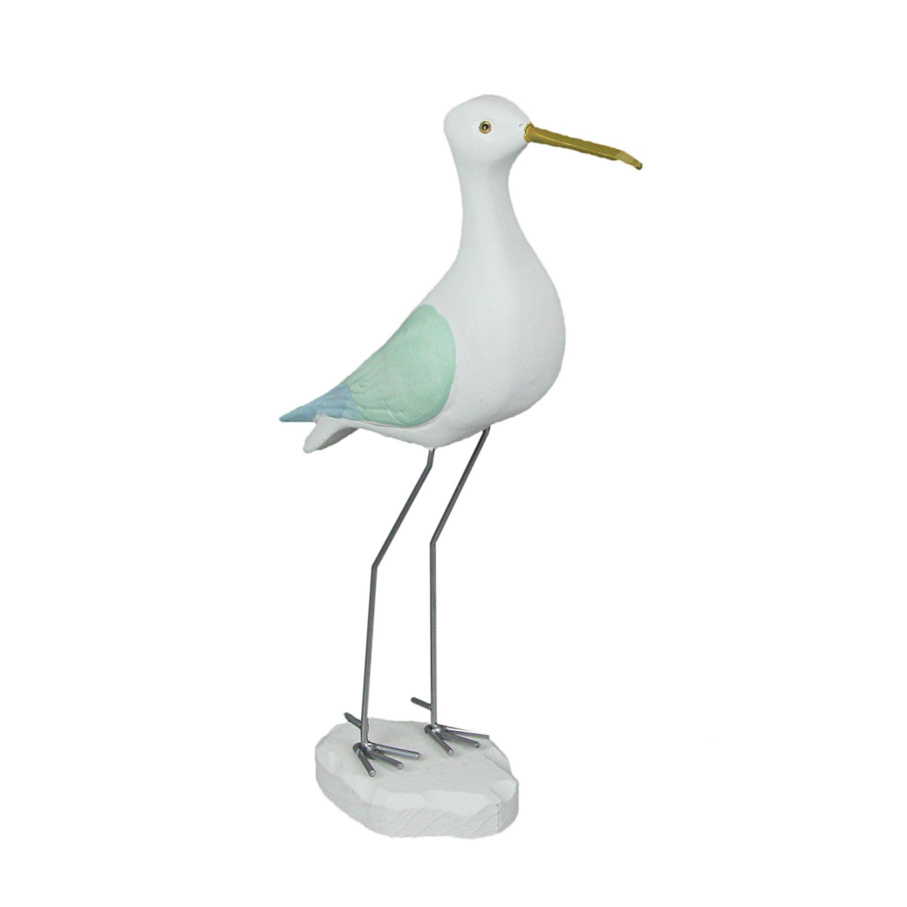 Hand-Painted White Wood Bird Statue with Metal Legs