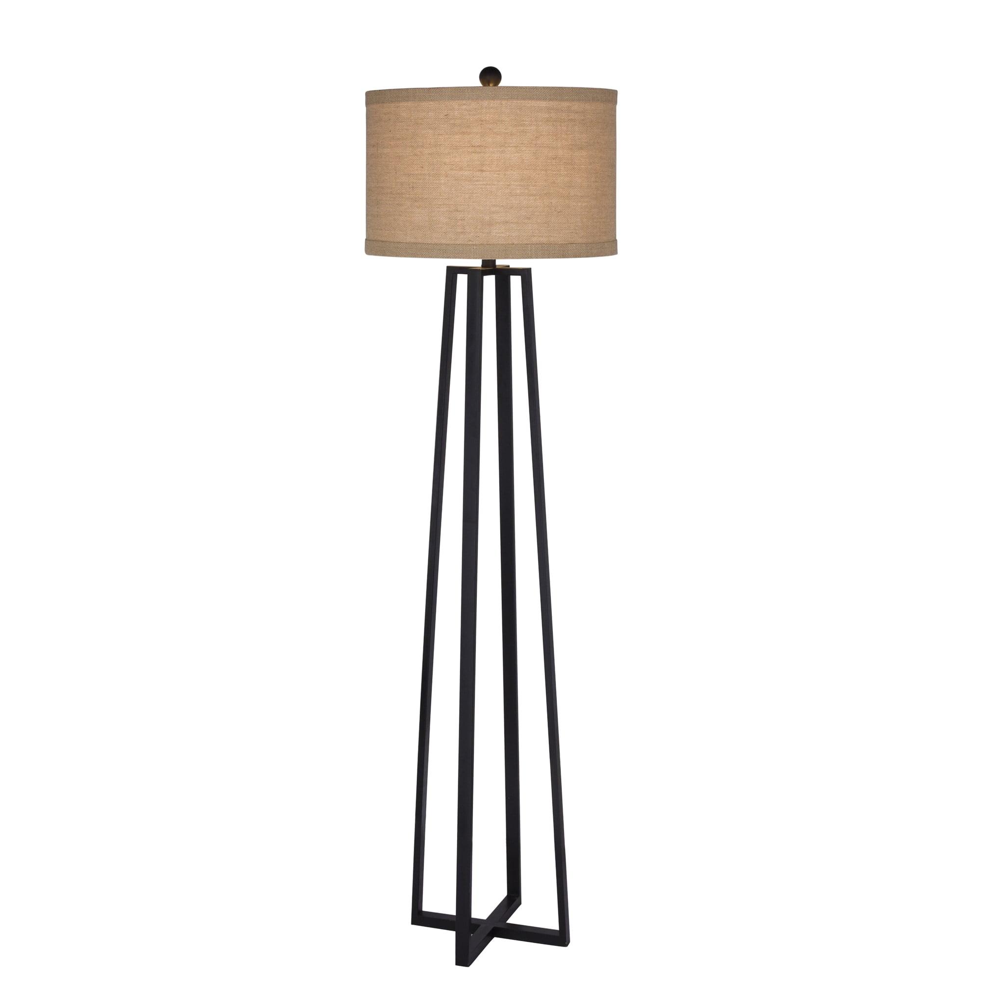 62-Inch Black Molded Metal Floor Lamp with Burlap Shade