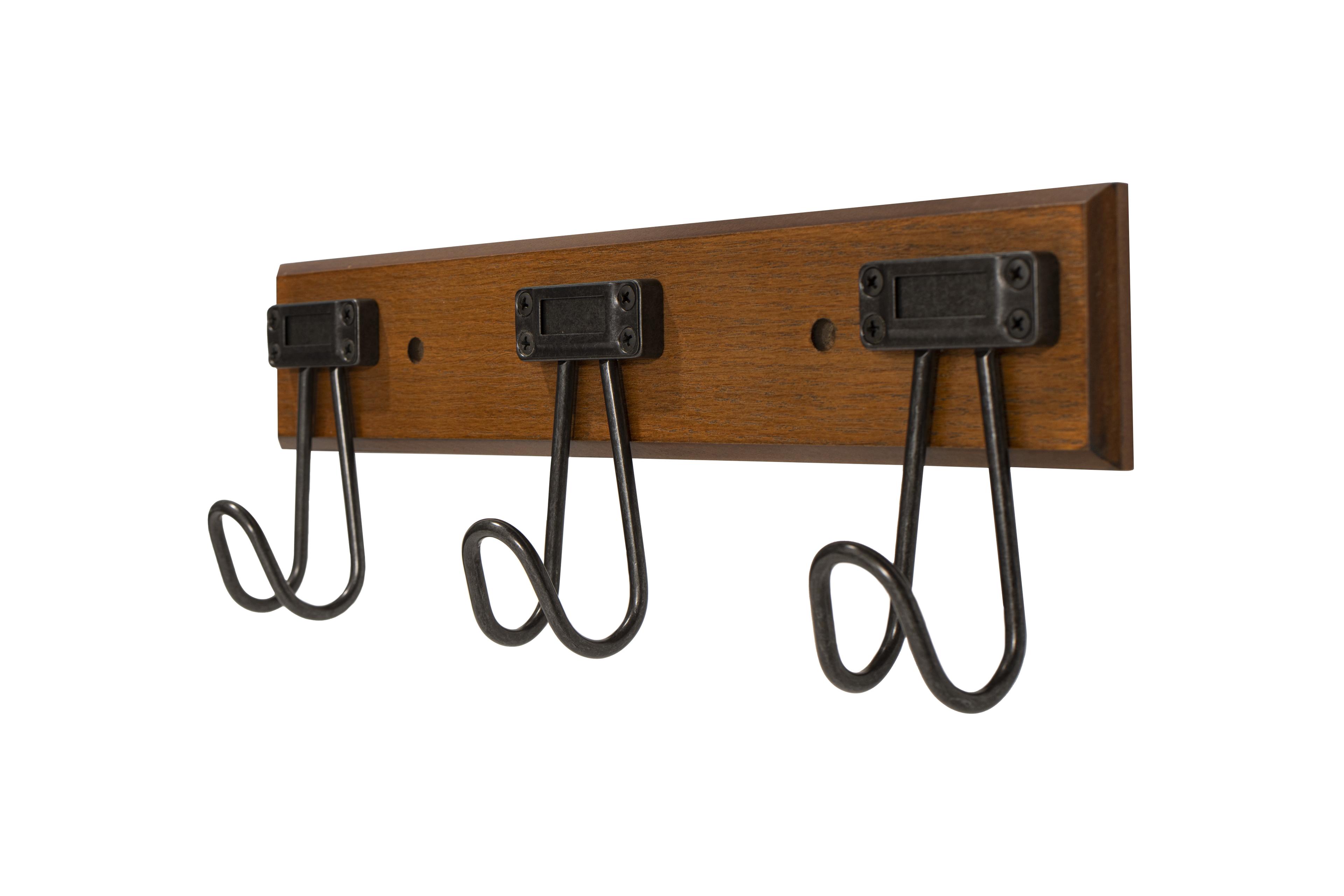 Grazio 3 - FantasHome 16” Label Wall Mounted Hook Rack with 3 Hooks – Brown/Black