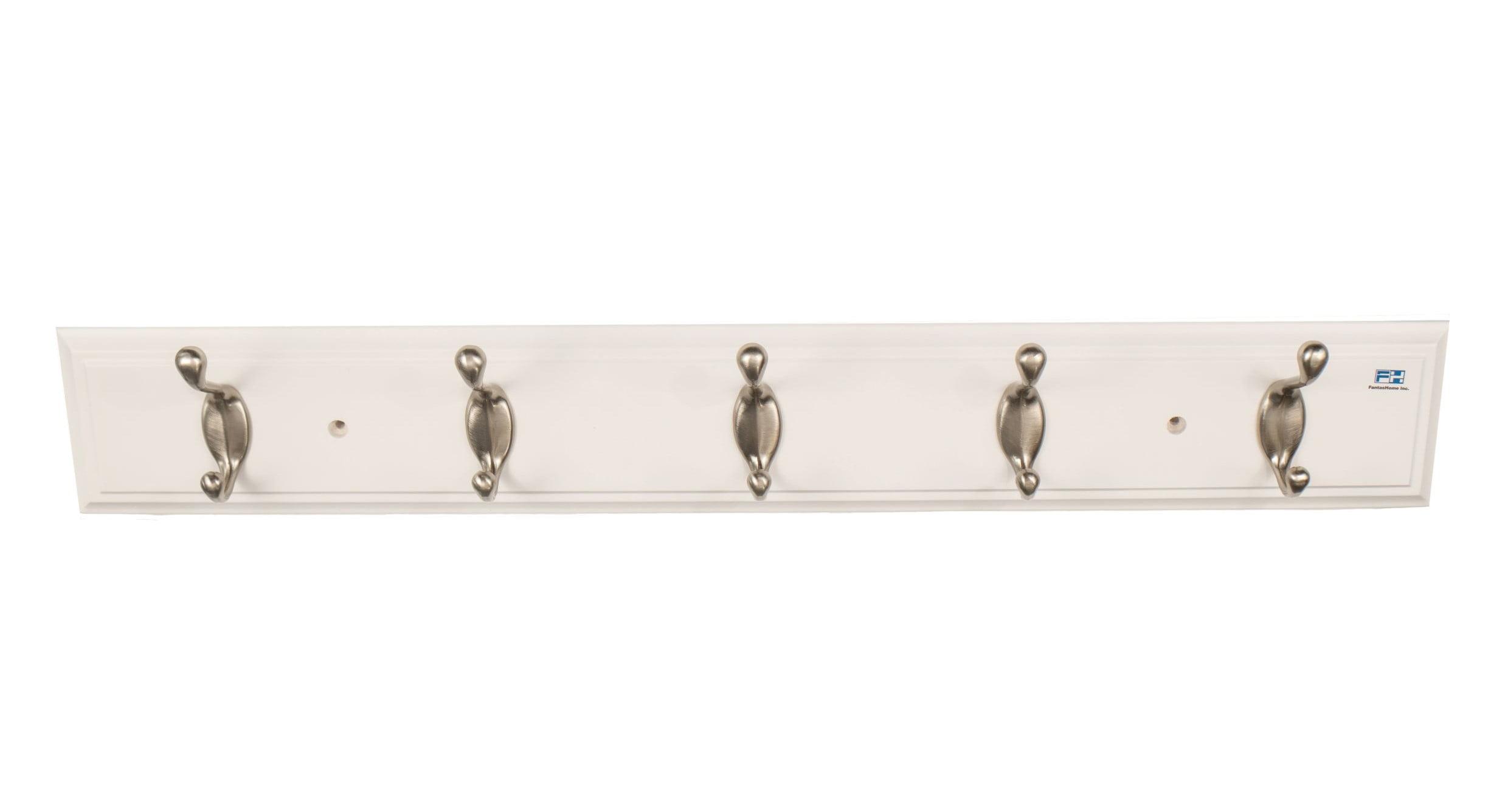 FantasHome 27" Bella Wall Mounted Heavy Duty Hook Rack with 10 Hooks - White/Silver, Satin Nickel