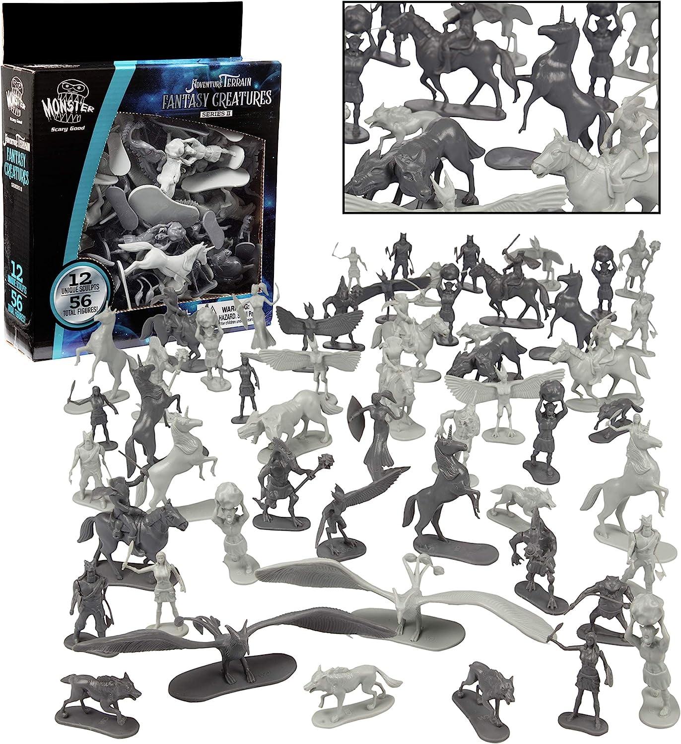 SCS Direct Fantasy Creatures Mini Action Figure Playset - 56pc Toy Monster Miniatures w 12 Different Sculpts