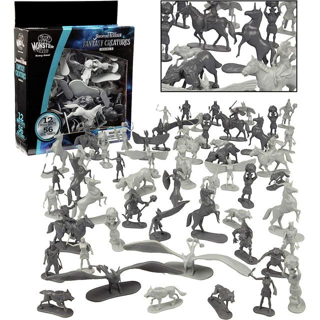 SCS Direct Fantasy Creatures Mini Action Figure Playset - 56pc Toy Monster Miniatures w 12 Different Sculpts
