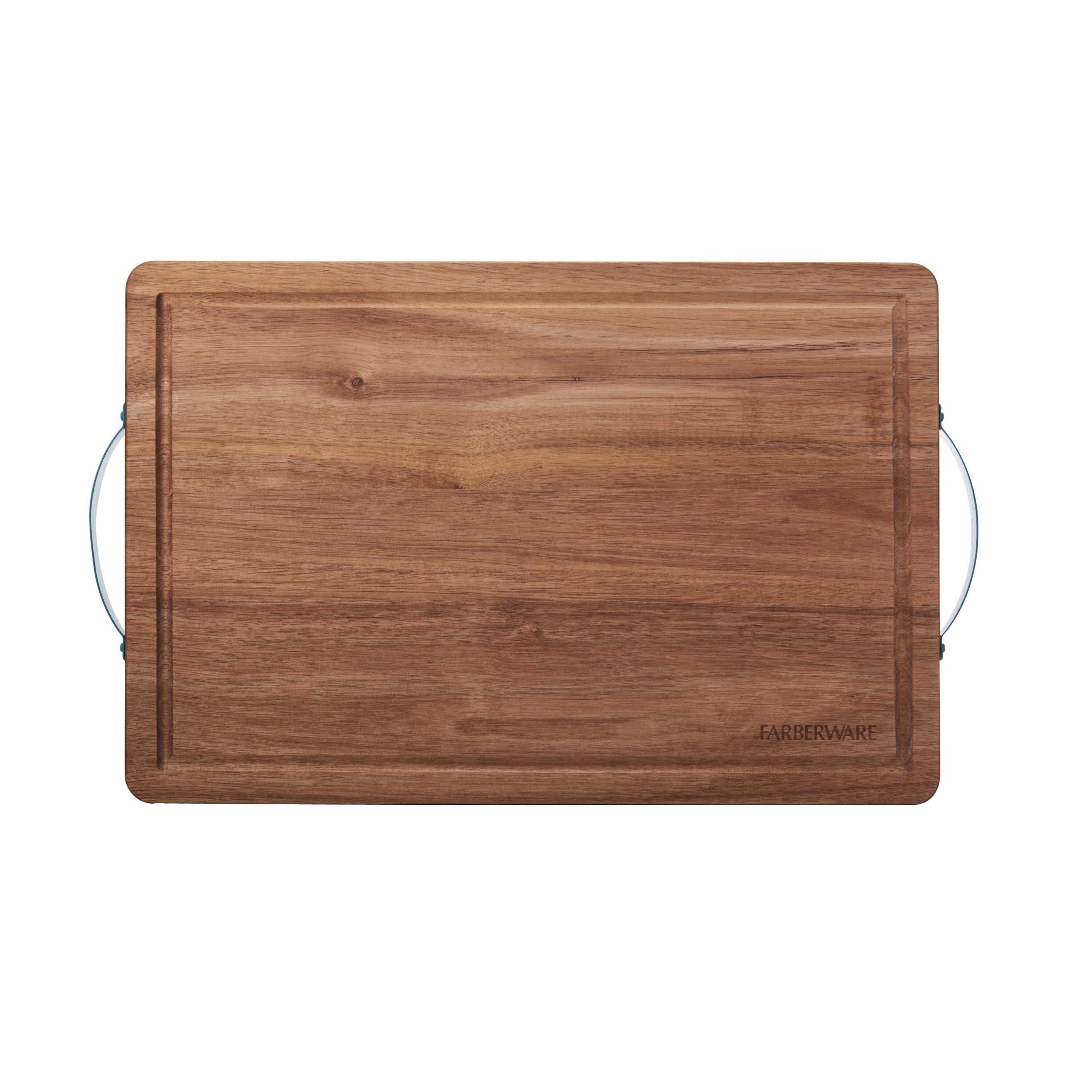 Acacia Wood Rectangular Cutting Board with Teal Handles