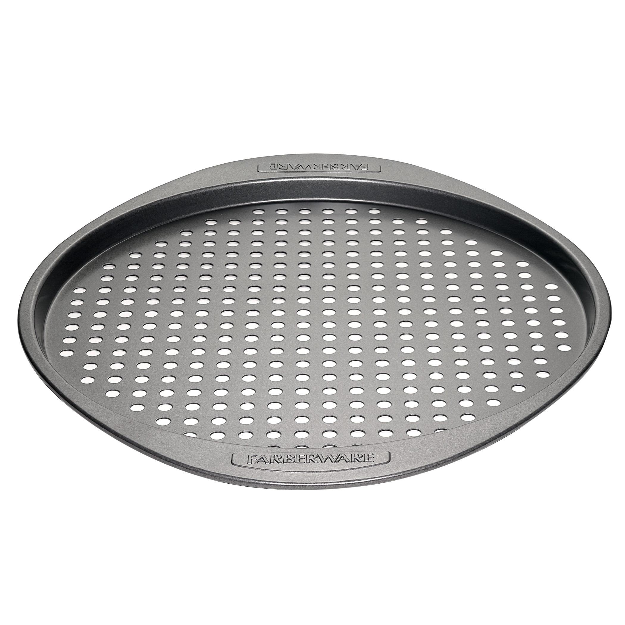 Farberware Nonstick 13" Pizza Crisper: Steel Round Baking Dish, Hand Wash, Gray, Nonstick Cooking Surface