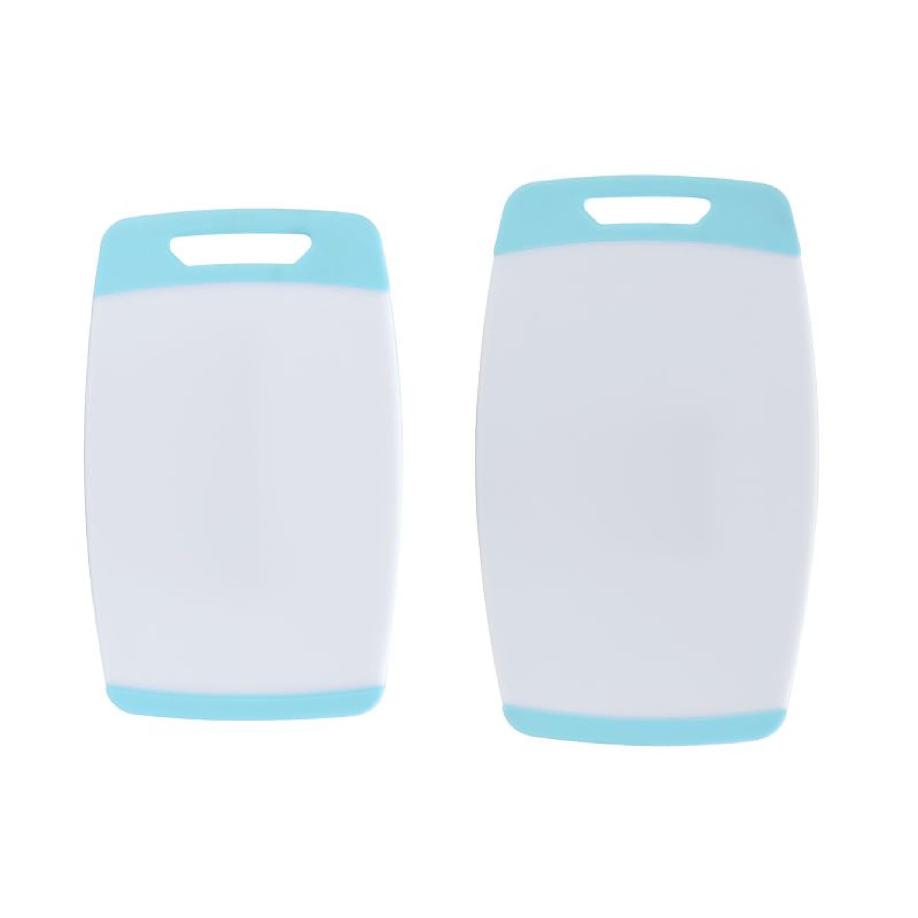 White and Aqua Plastic 2-Piece Non-Slip Cutting Board Set