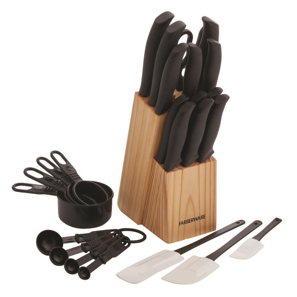 Farberware Faberware 25-Piece Knife Block Set With Soft Grip Handles, Measuring Cups, Spoons & Spatulas