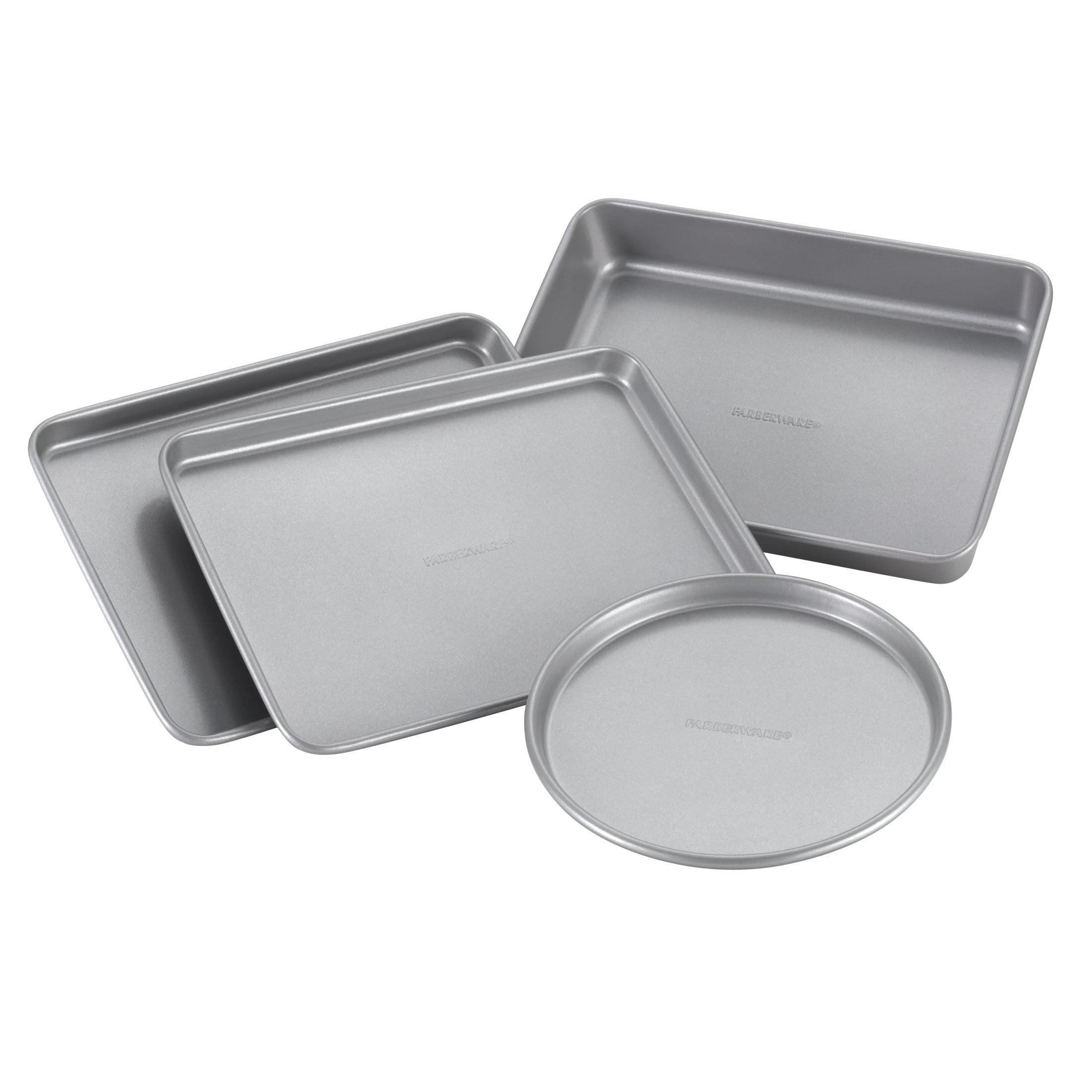 Farberware Nonstick Bakeware 4 Piece Toaster Oven Set: Carbon Steel, Rust-Resistant, Includes Pizza Pan & Cookie Sheet