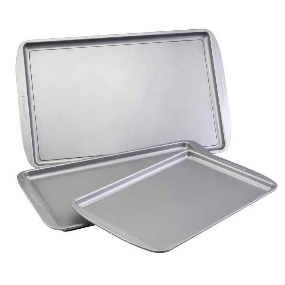 Farberware Nonstick 3pc Cookie Pan Set: Steel Bakeware, Oven-Safe to 450°F, Hand Wash, Gray