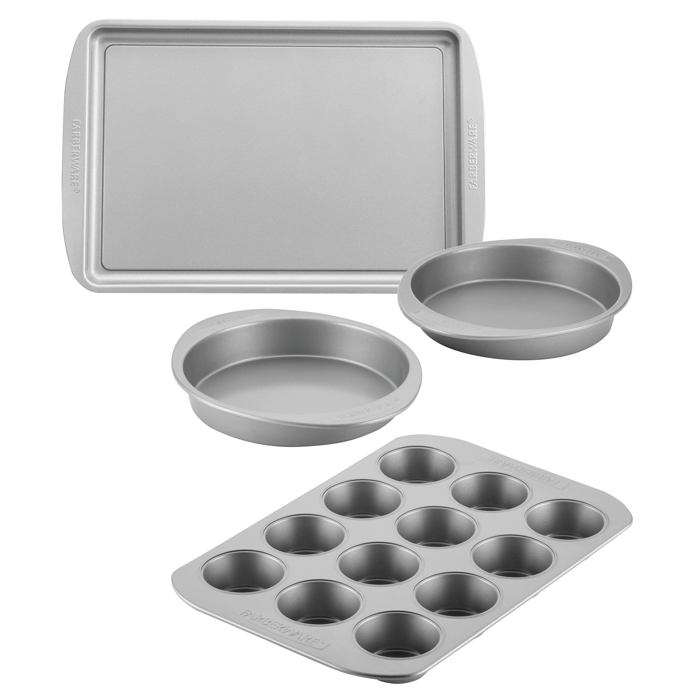 Silver Nonstick Steel 4-Piece Baking Pan Set