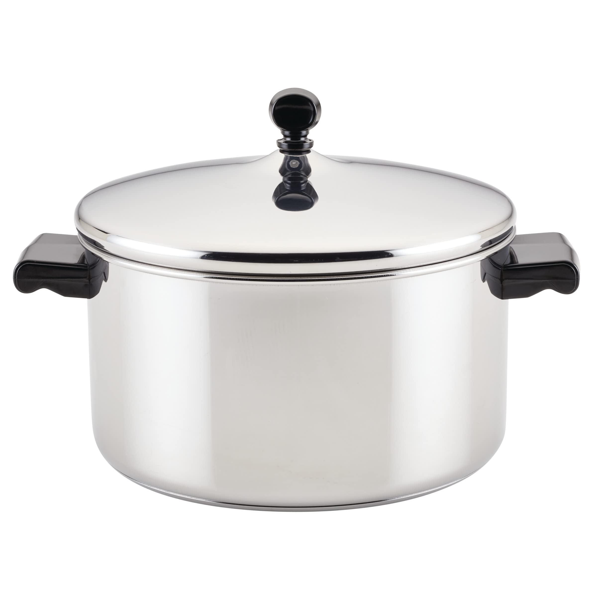 Farberware Classic Series 6qt Stainless Steel Stockpot with Lid Silver: Dishwasher-Safe, Induction & Gas Compatible