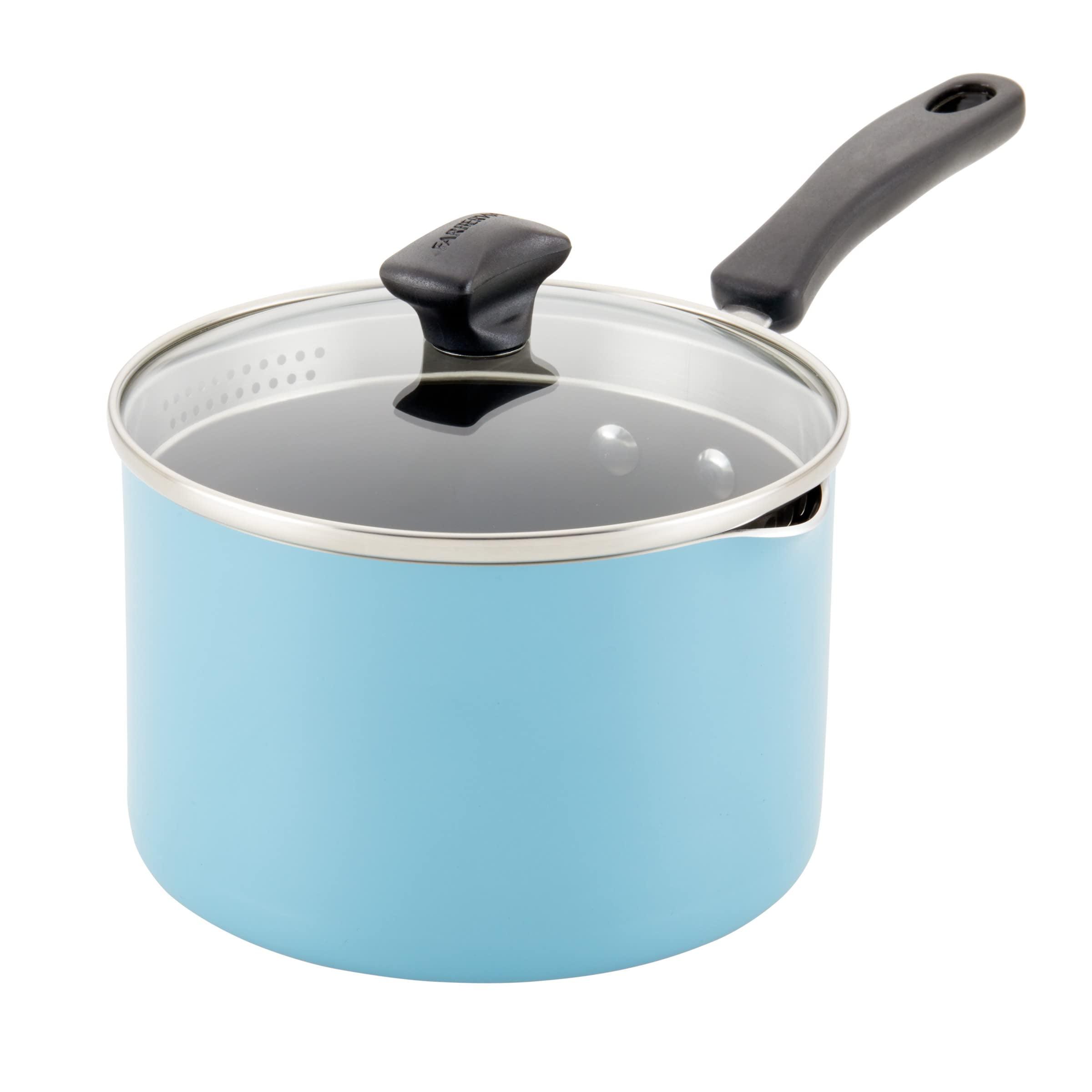 Aqua Aluminum Nonstick Saucier with Pour Spout and Straining Lid