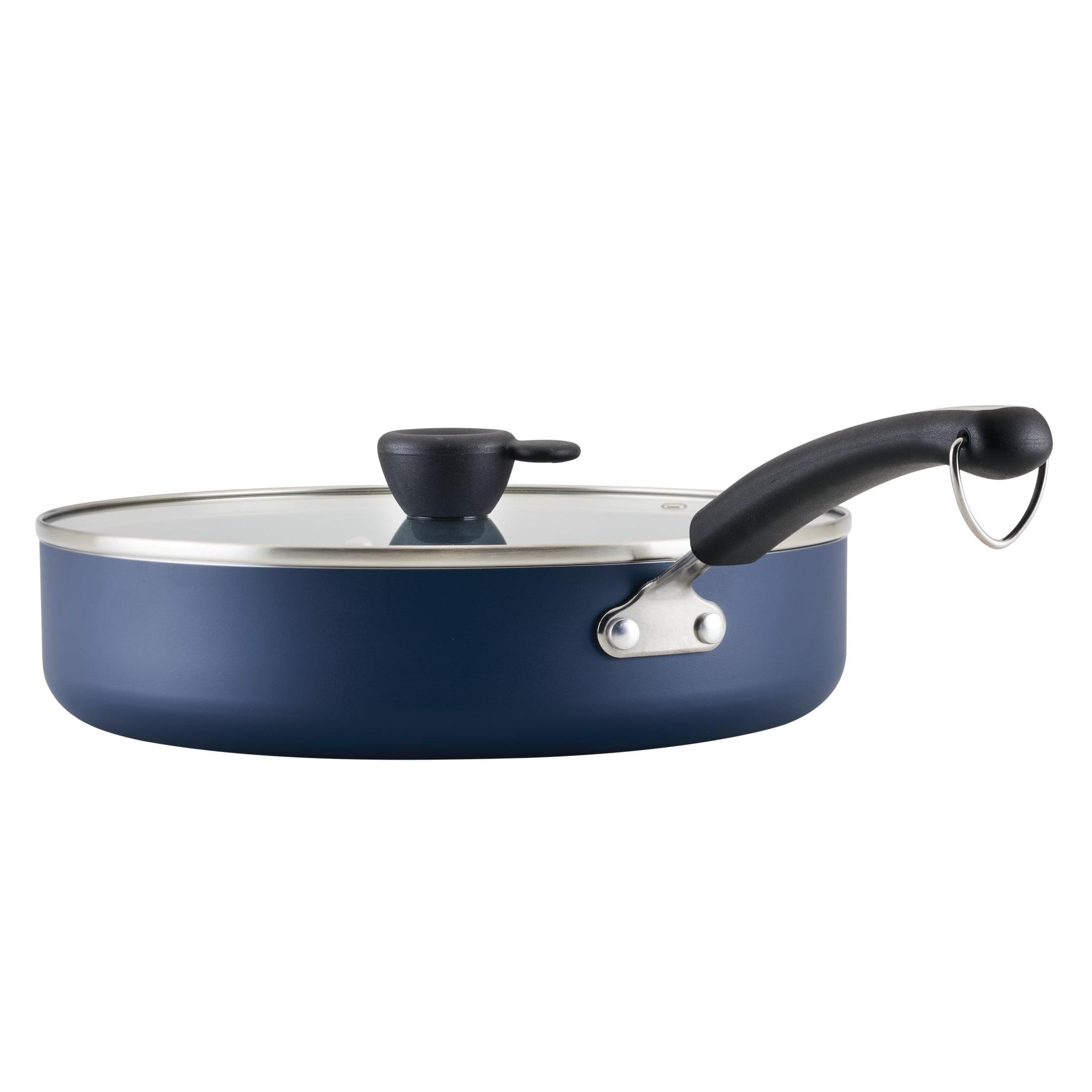 Blue 4.5-Quart Nonstick Aluminum Saute Pan with Lid and Helper Handle