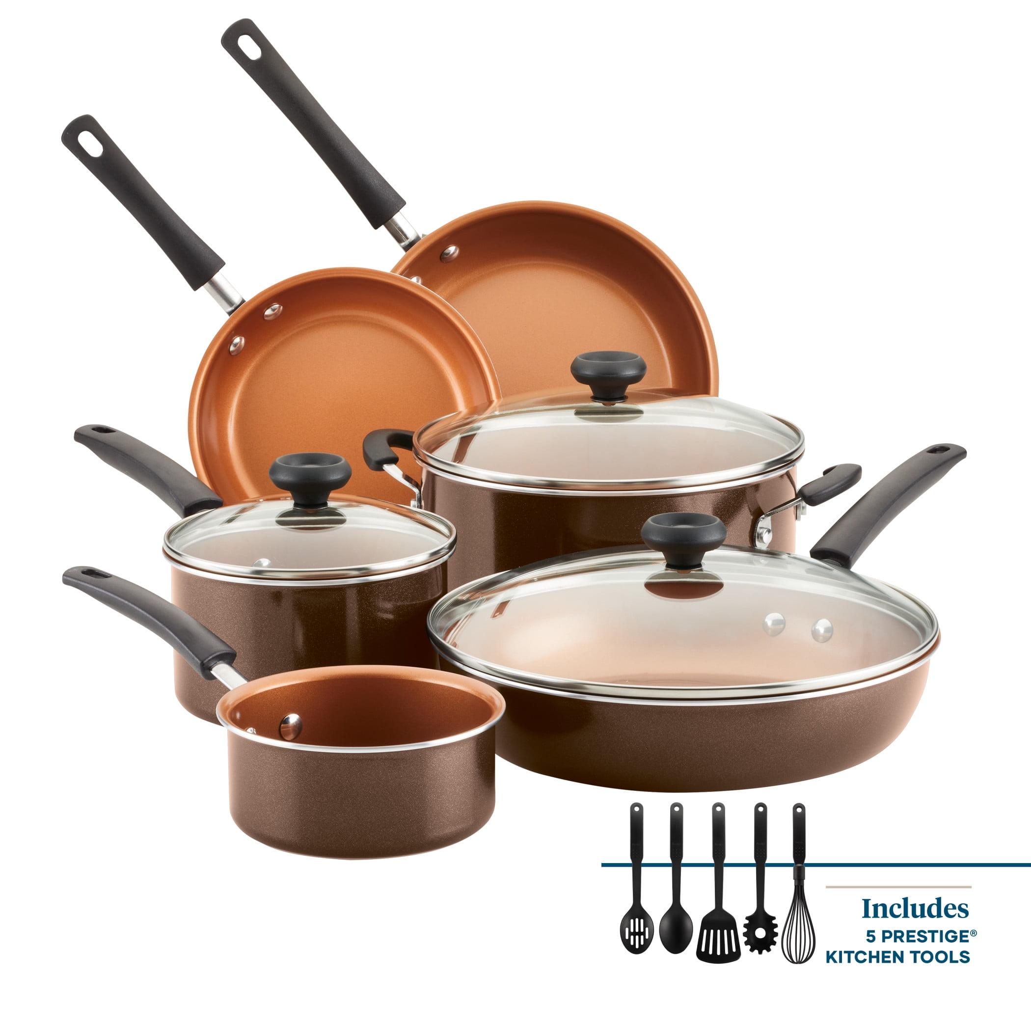 14-Piece Brown Aluminum Nonstick Cookware Set with Utensils