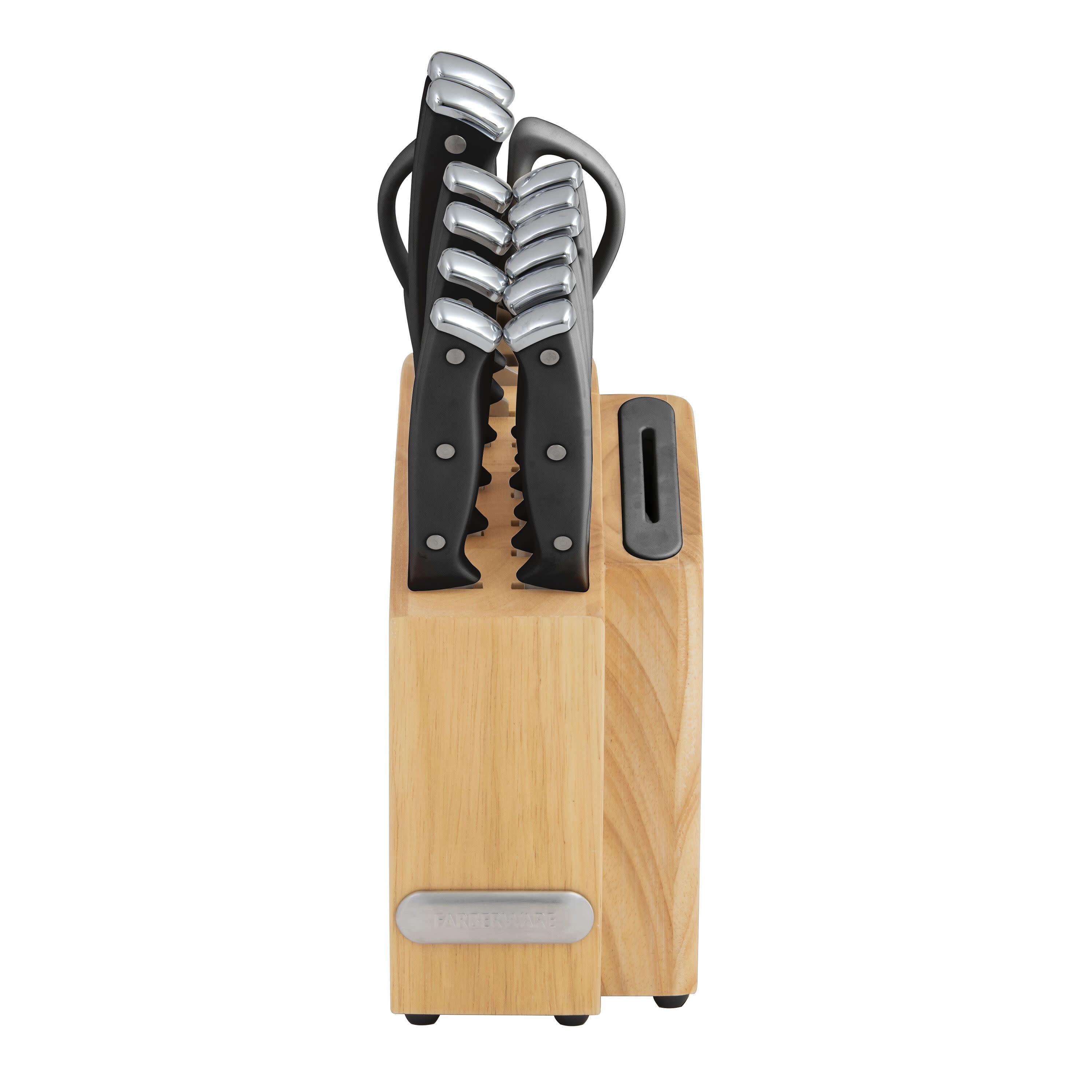 Black 14-Piece Knife Block Set with Built-In Sharpener