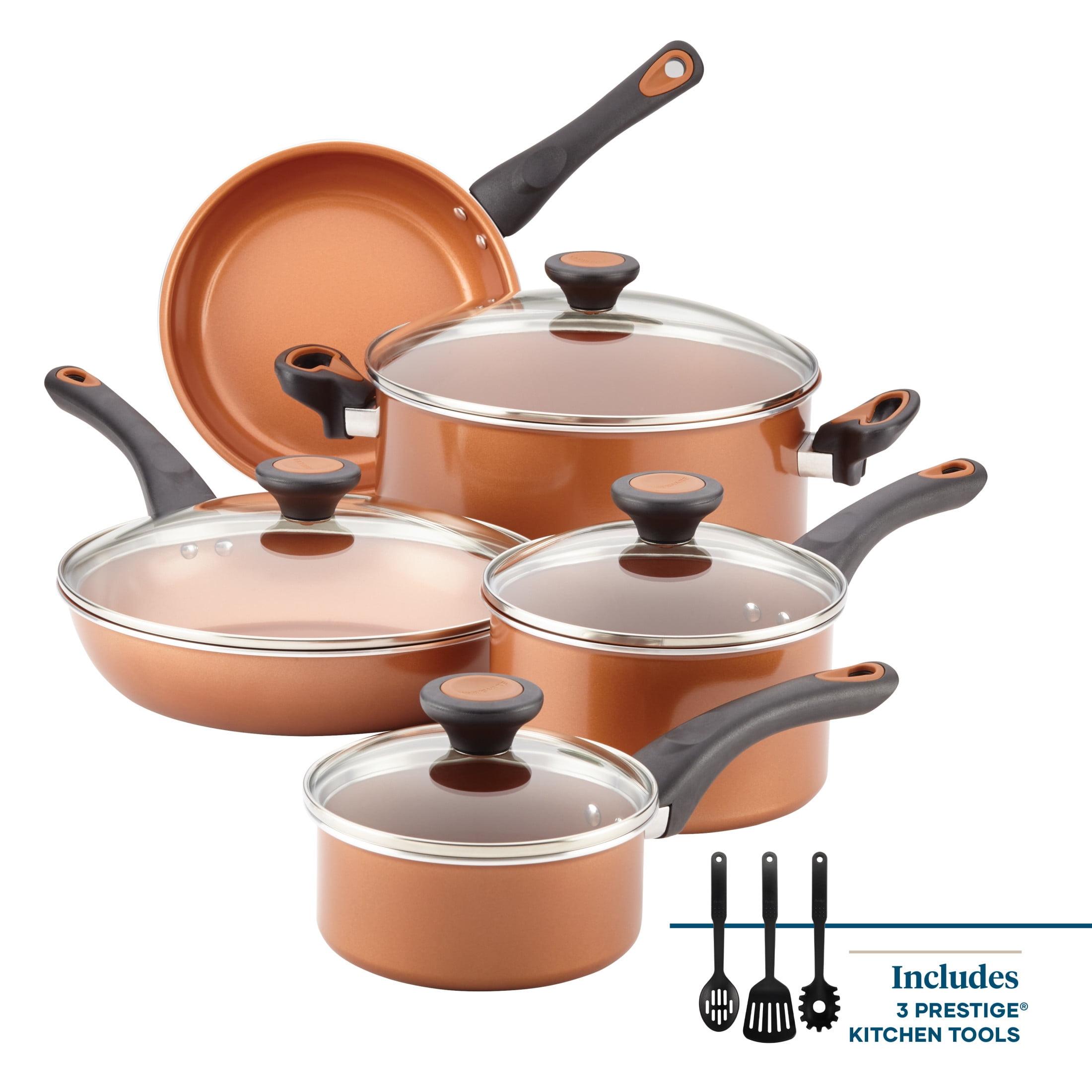 Farberware Glide Copper Ceramic Nonstick Cookware / Pots And Pans Set With Tools, 12 Piece, Black