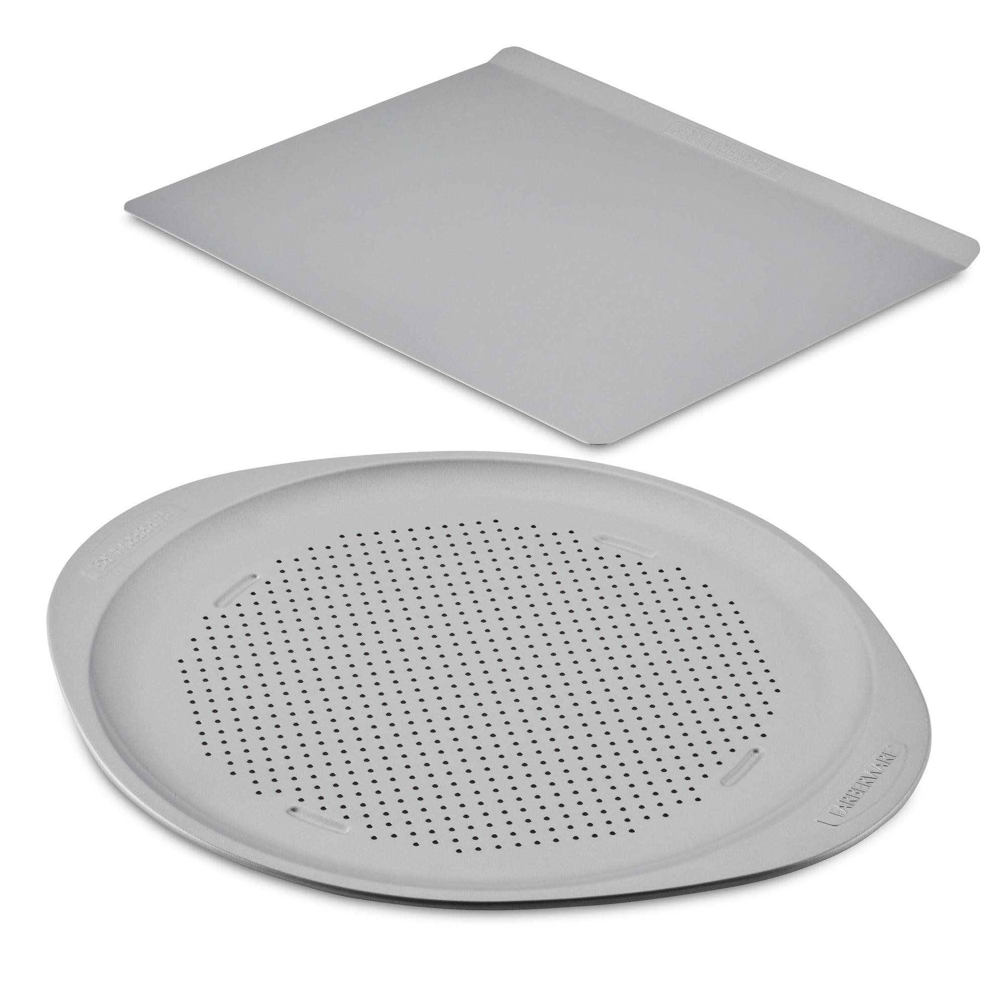 Gray Nonstick Steel Baking Sheet and Pizza Crisper Pan Set