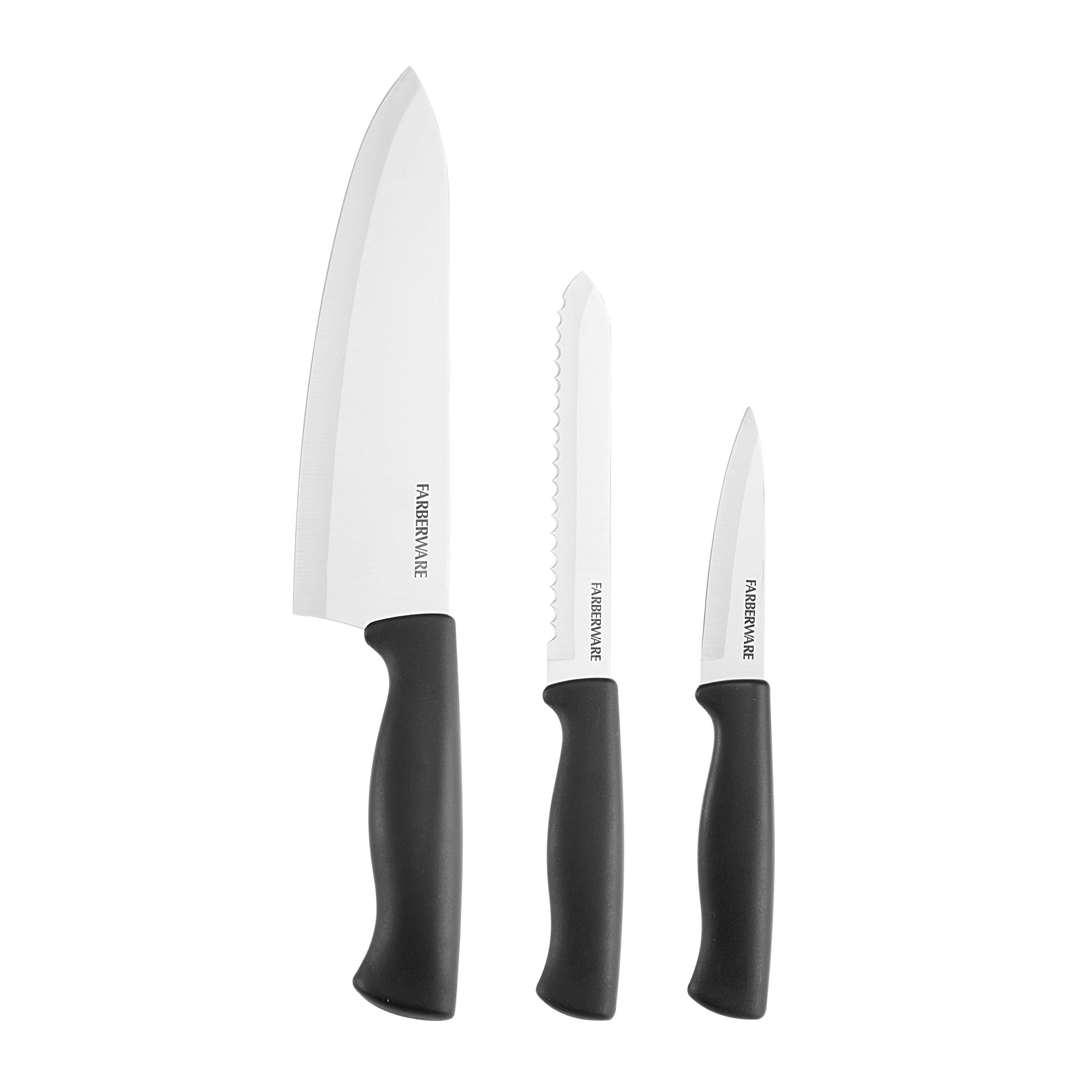 Farberware 3-Piece Black Poly Handle Stainless Steel Chef Knife Set