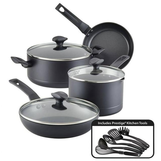 Farberware Farberware Power Base Nonstick Cookware Pots And Pan Set With Cooking Kitchen Utensils, 12 Piece, Matte Black