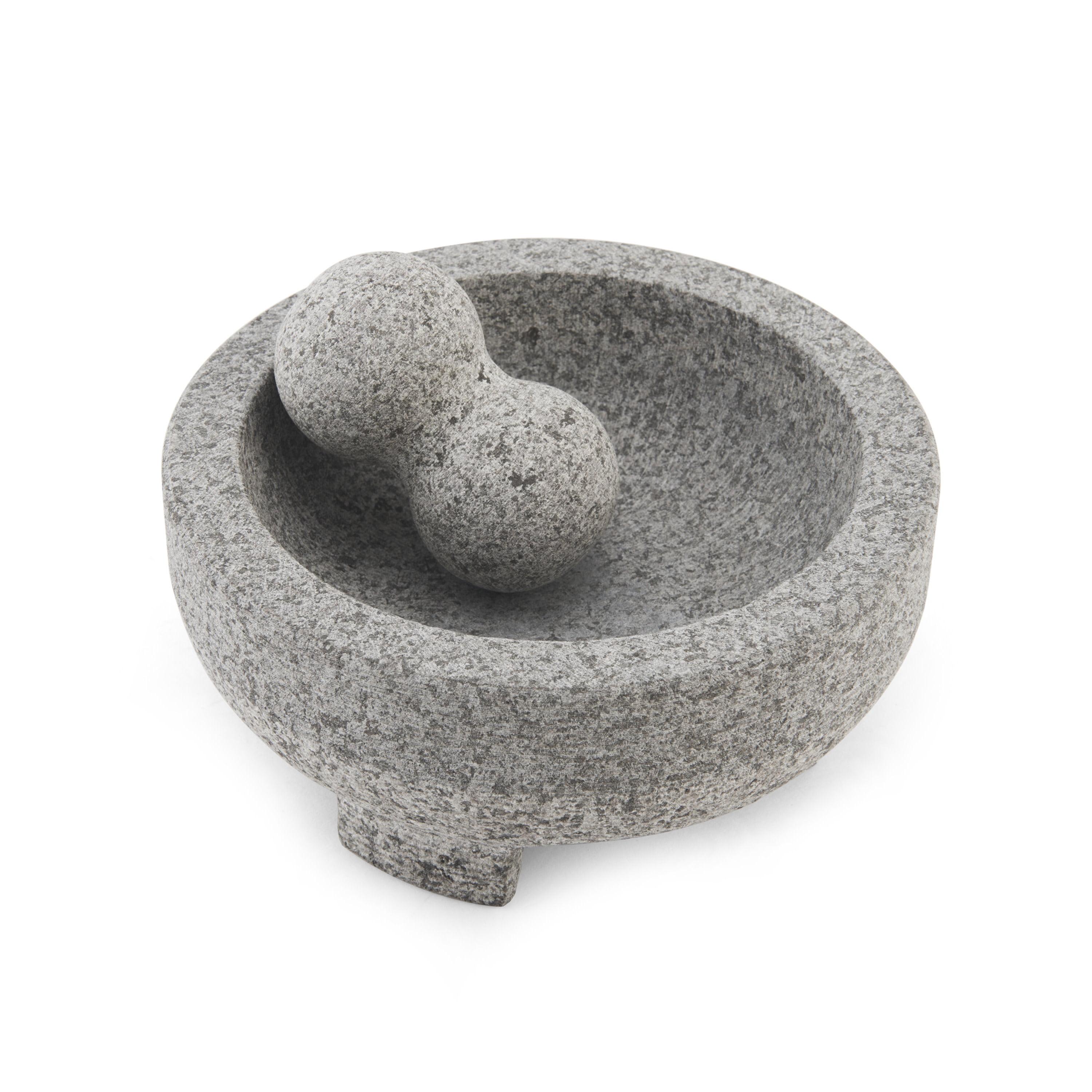 Large Gray Granite Molcajete Mortar and Pestle, 4-Cup