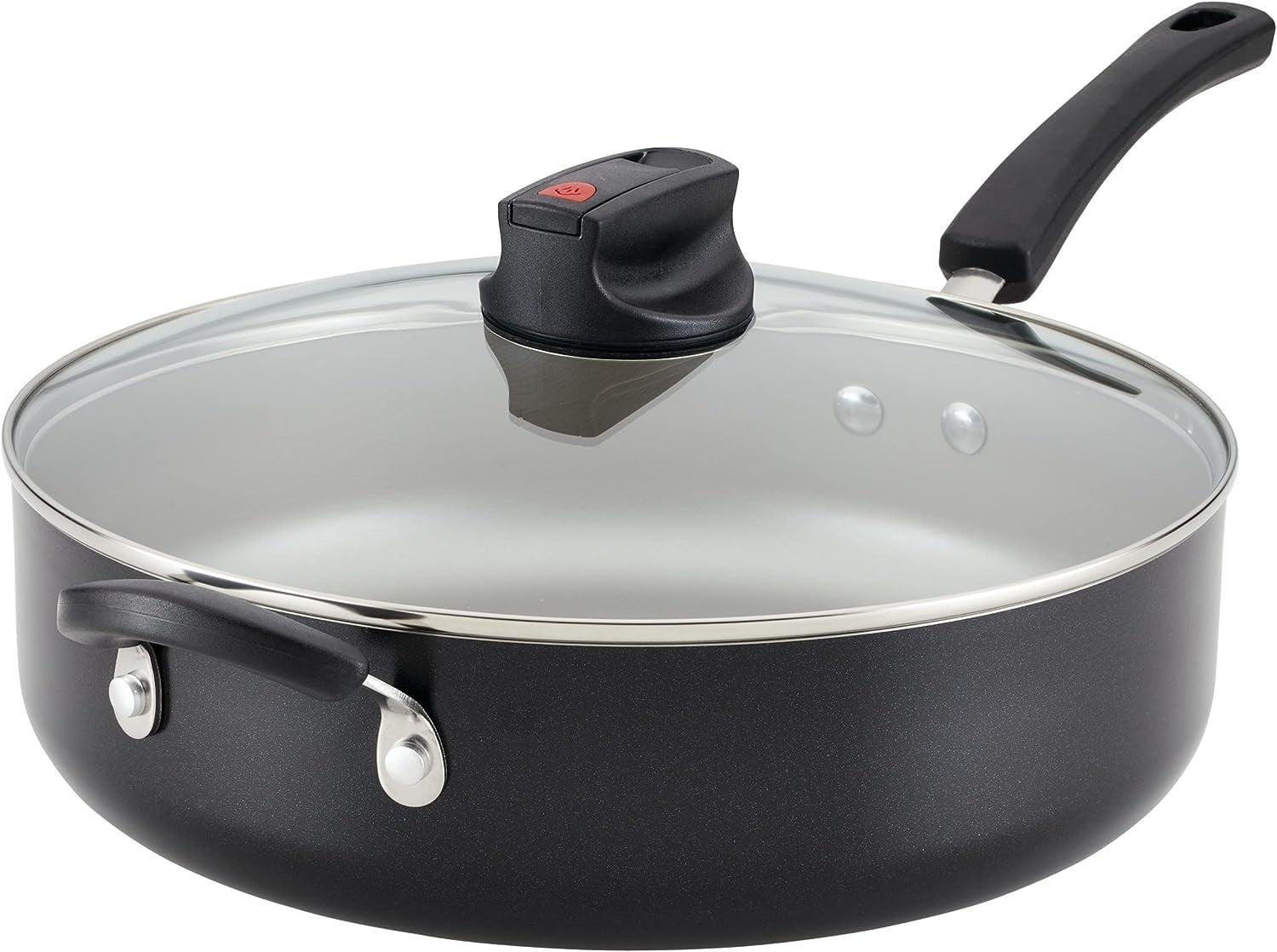 Black Aluminum Nonstick Jumbo Cooker with Lid and Helper Handle, 6 Quart